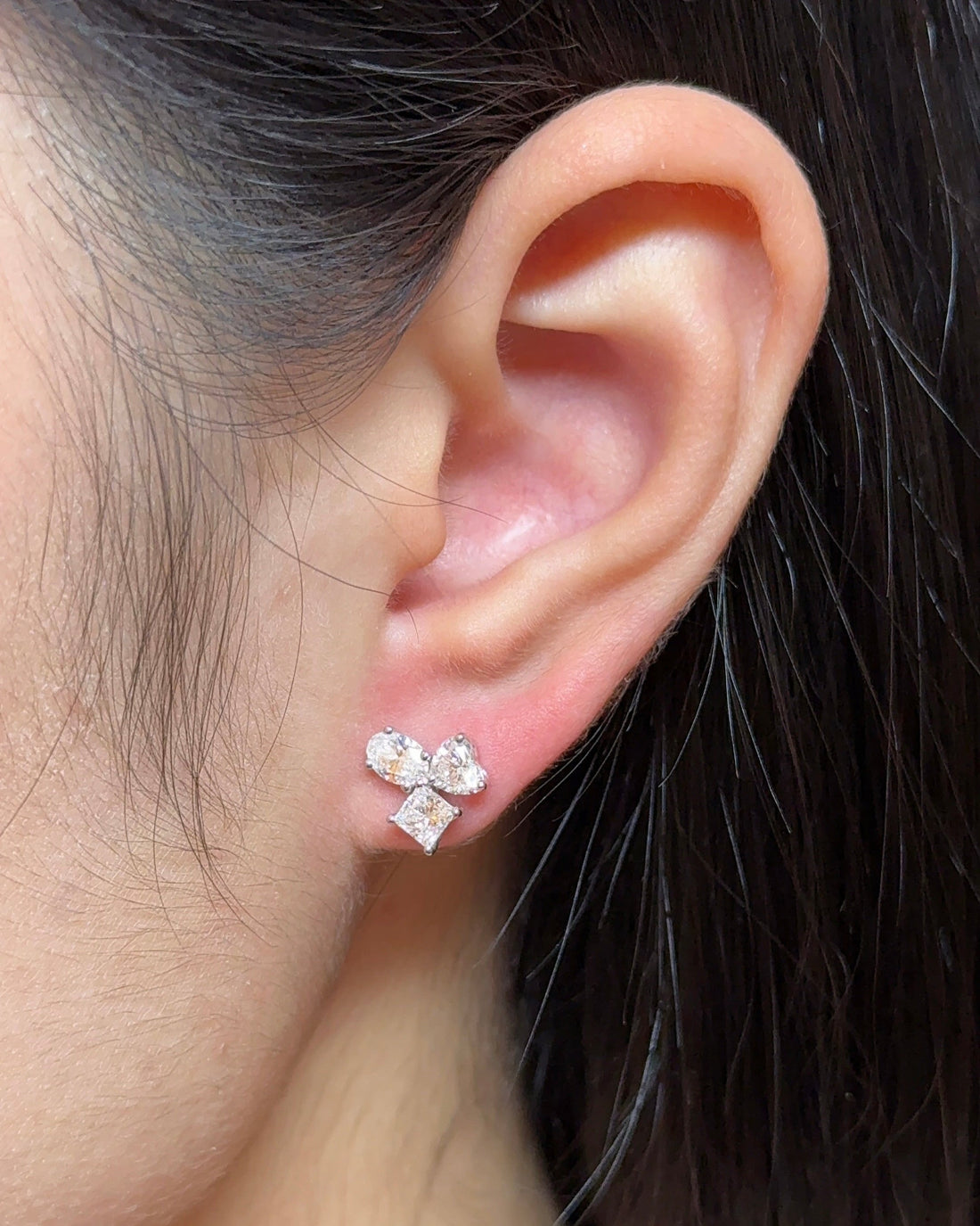 30 Pointer Three Stones Mixed Fancy Cut Diamond Circle Earrings