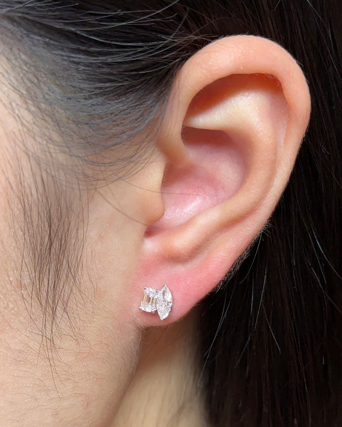 30 Pointer Marquise and Emerald cut Toi Et Moi Diamond Earrings