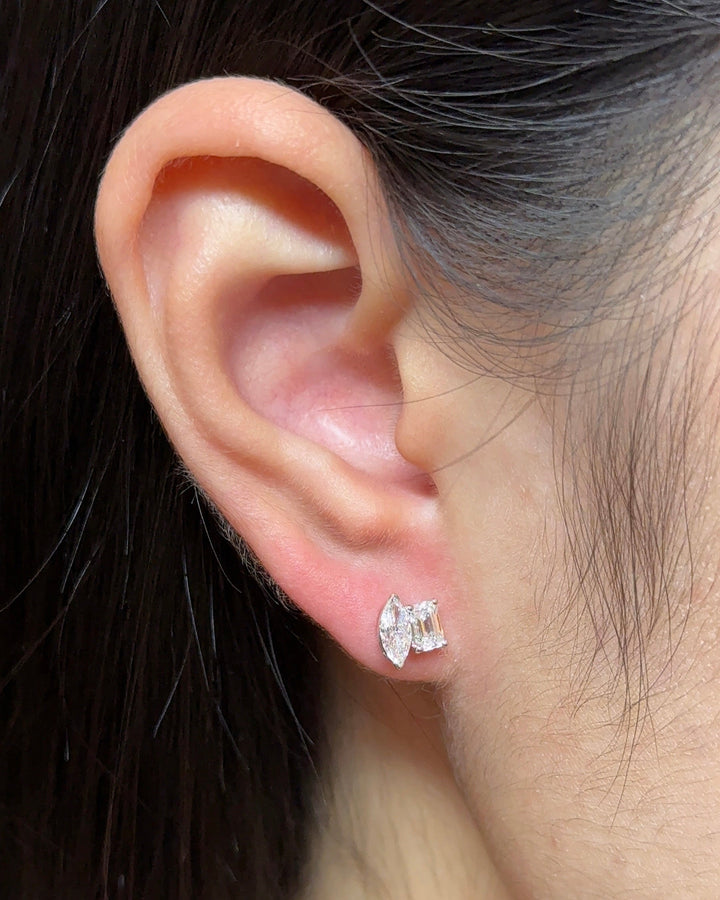 30 Pointer Marquise and Emerald cut Toi Et Moi Diamond Earrings