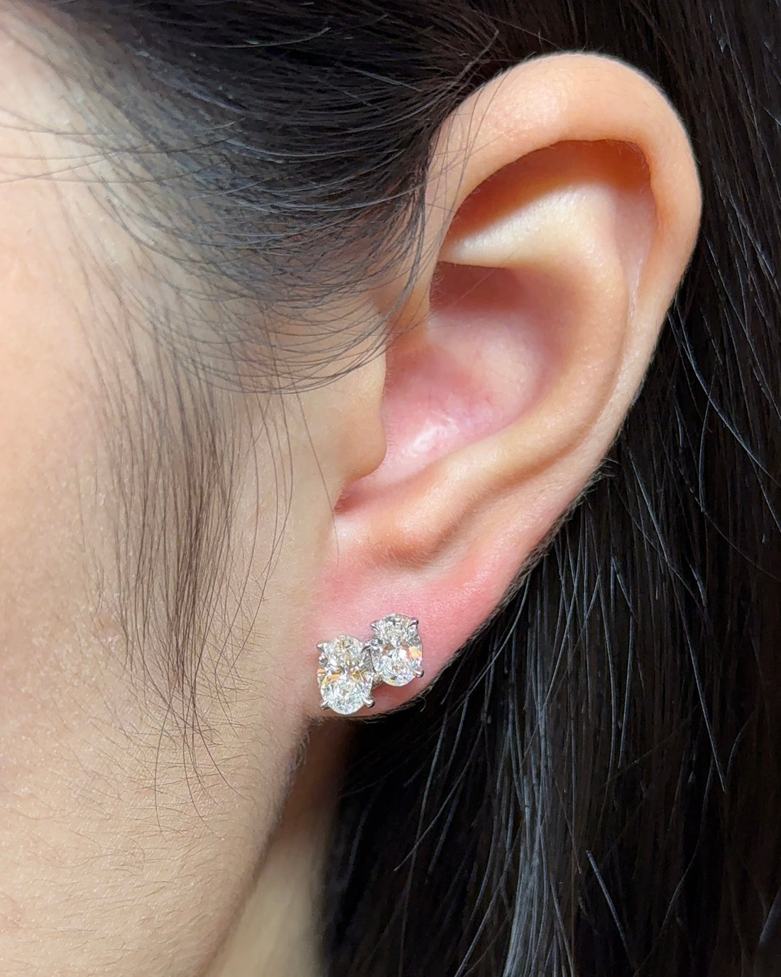 50 and 70 pointer Double Oval Cut Diamond Earrings