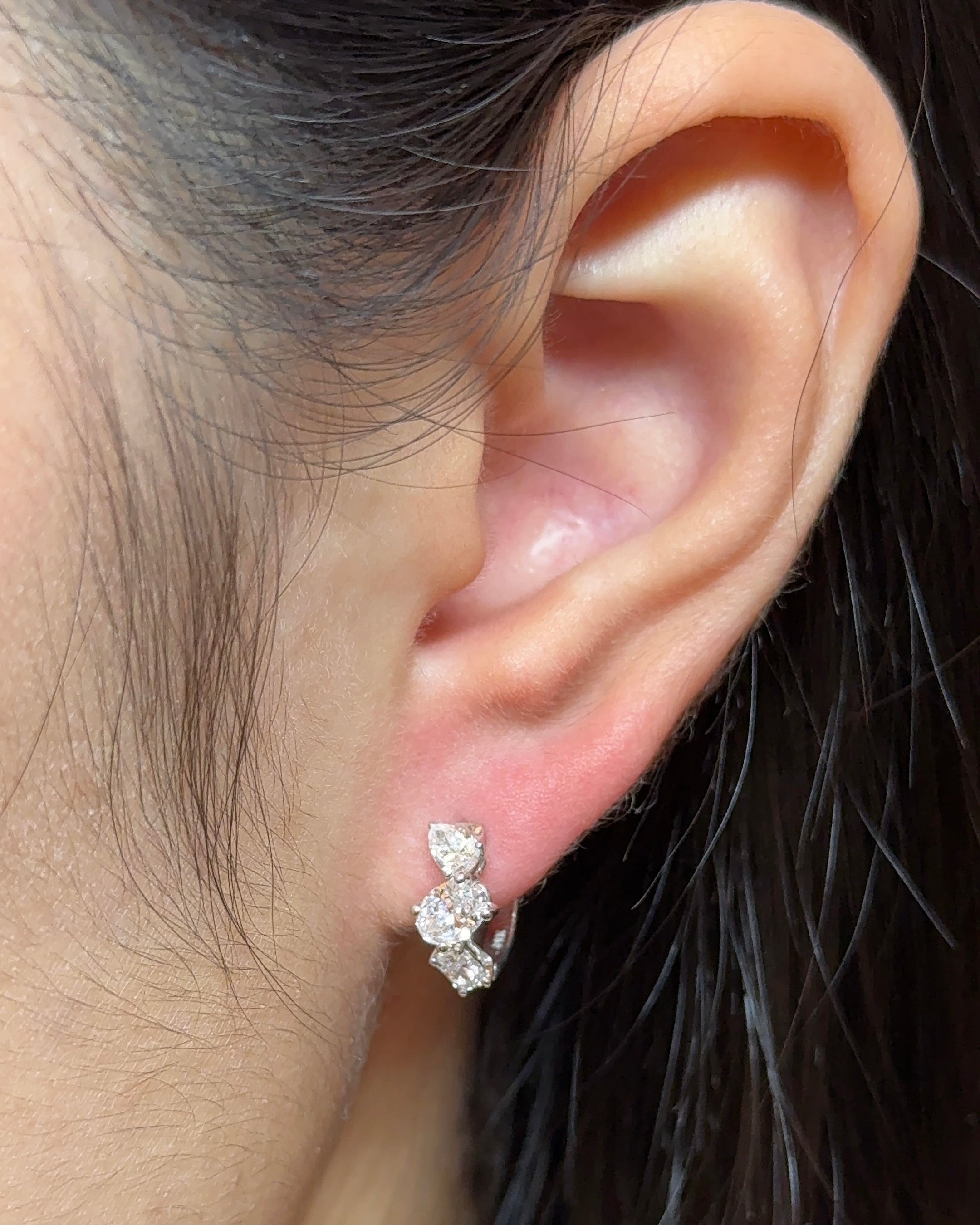 Oval with Mixed Fancy cut Diamond Hoop Earrings