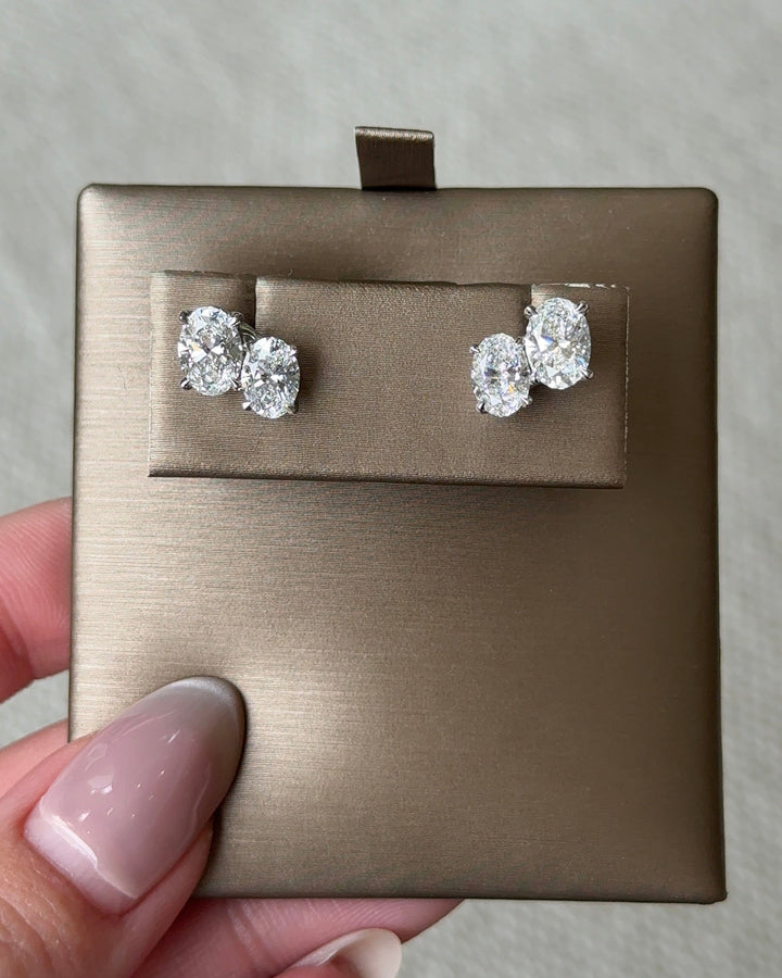 50 and 70 pointer Double Oval Cut Diamond Earrings