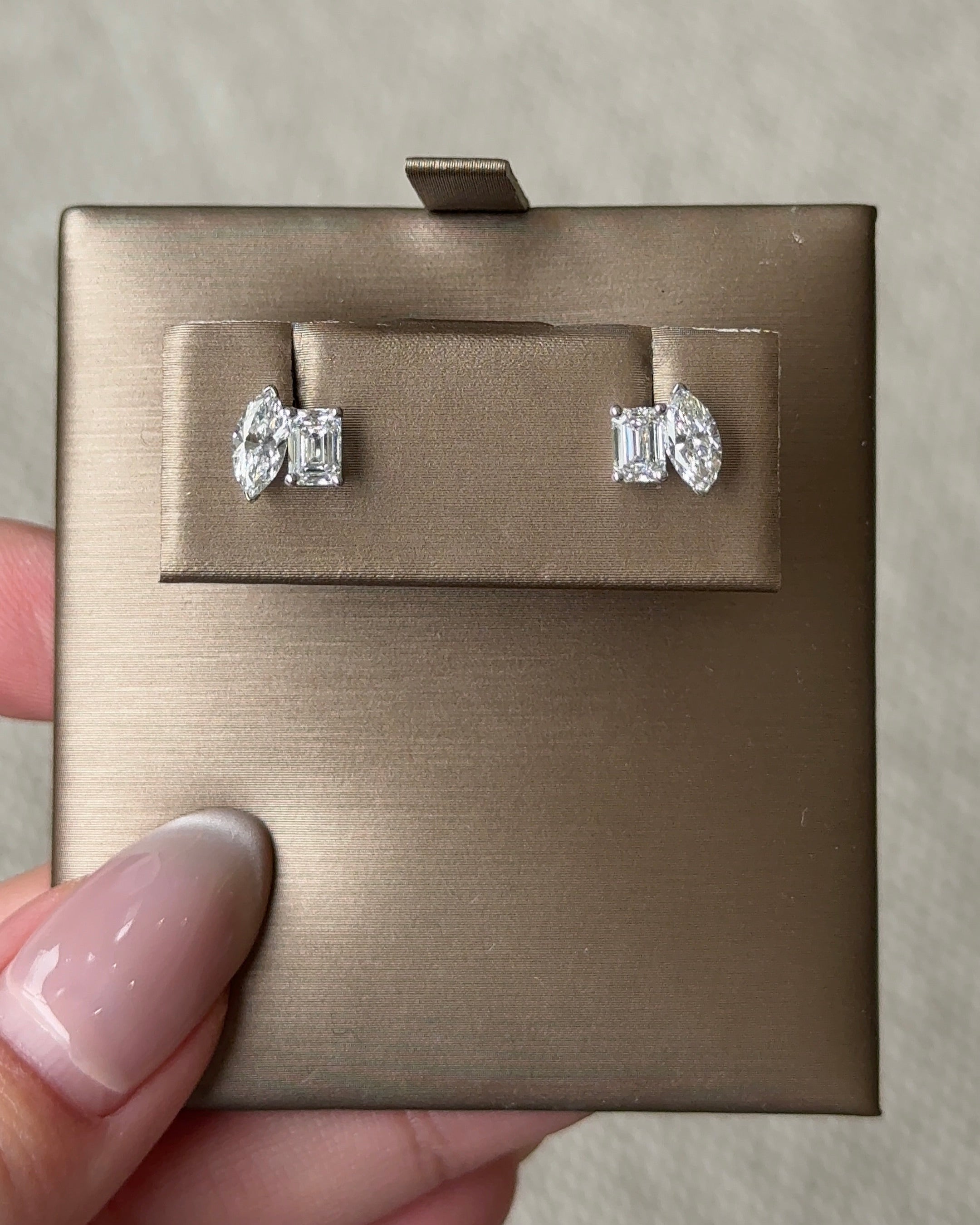 30 Pointer Marquise and Emerald cut Toi Et Moi Diamond Earrings