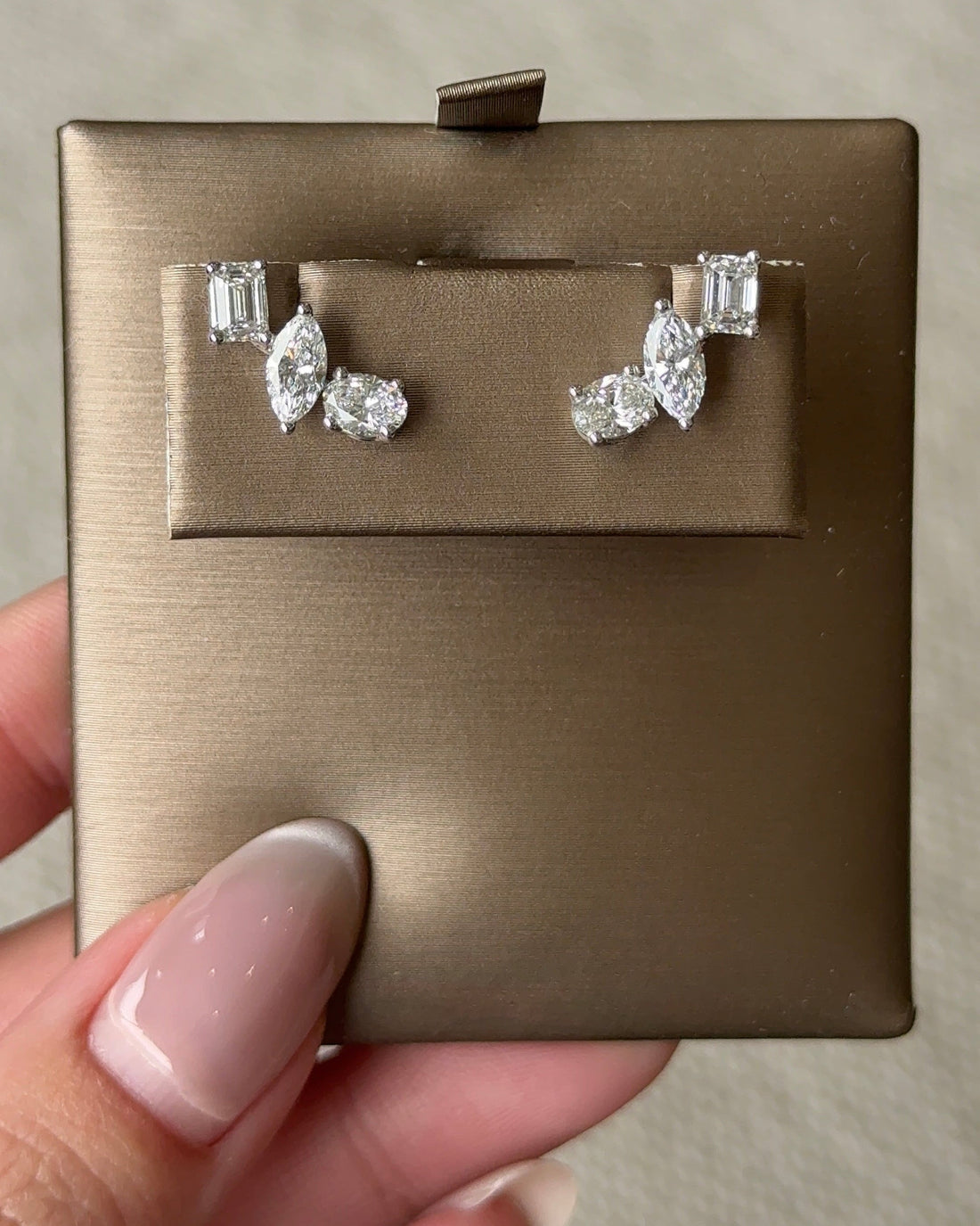 30 Pointer Three Stones Mixed Fancy Diamond Climber Earrings