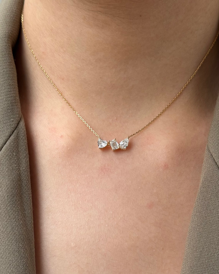 30 Pointer Mixed Fancy cut Diamond Pendant Necklace Yellow Gold