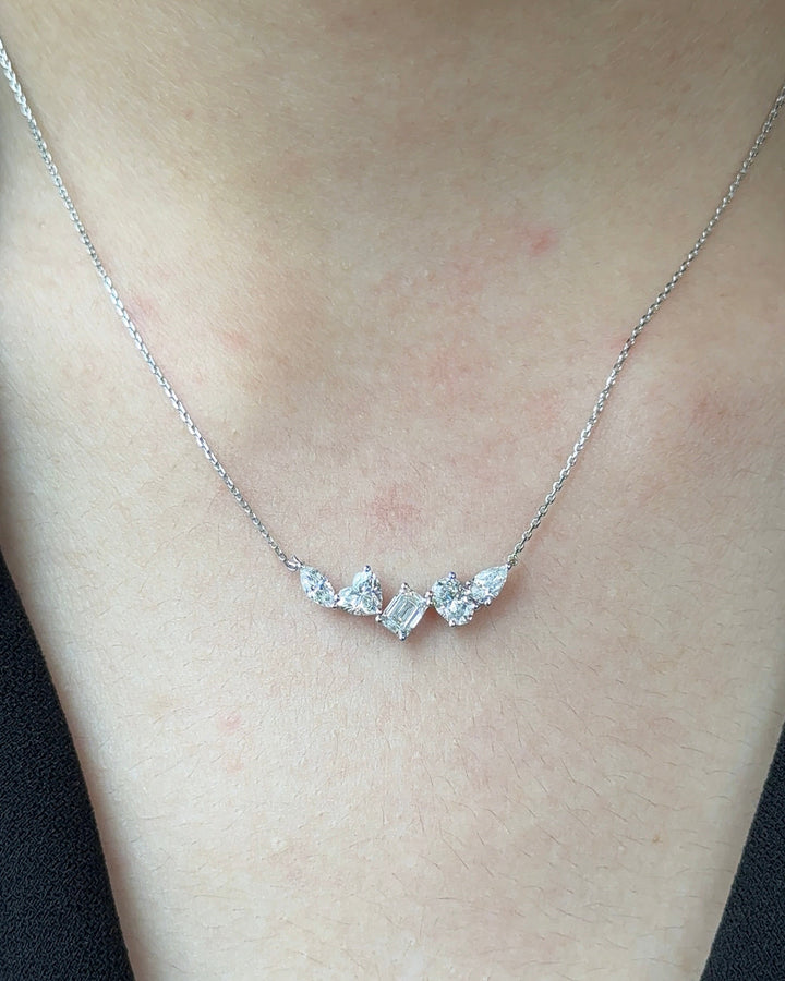 5 Stones Emerald and Mixed Fancy cut Diamond Pendant Necklace