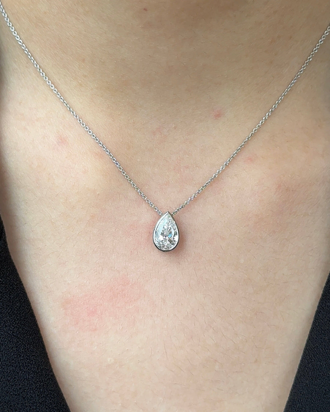 1 carats Pear cut Diamond Bezel Pendant Necklace