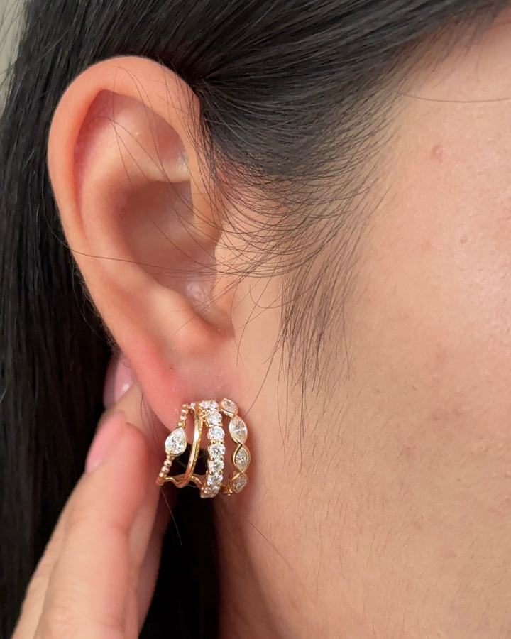 4 Row Diamond Earrings Cuff Style