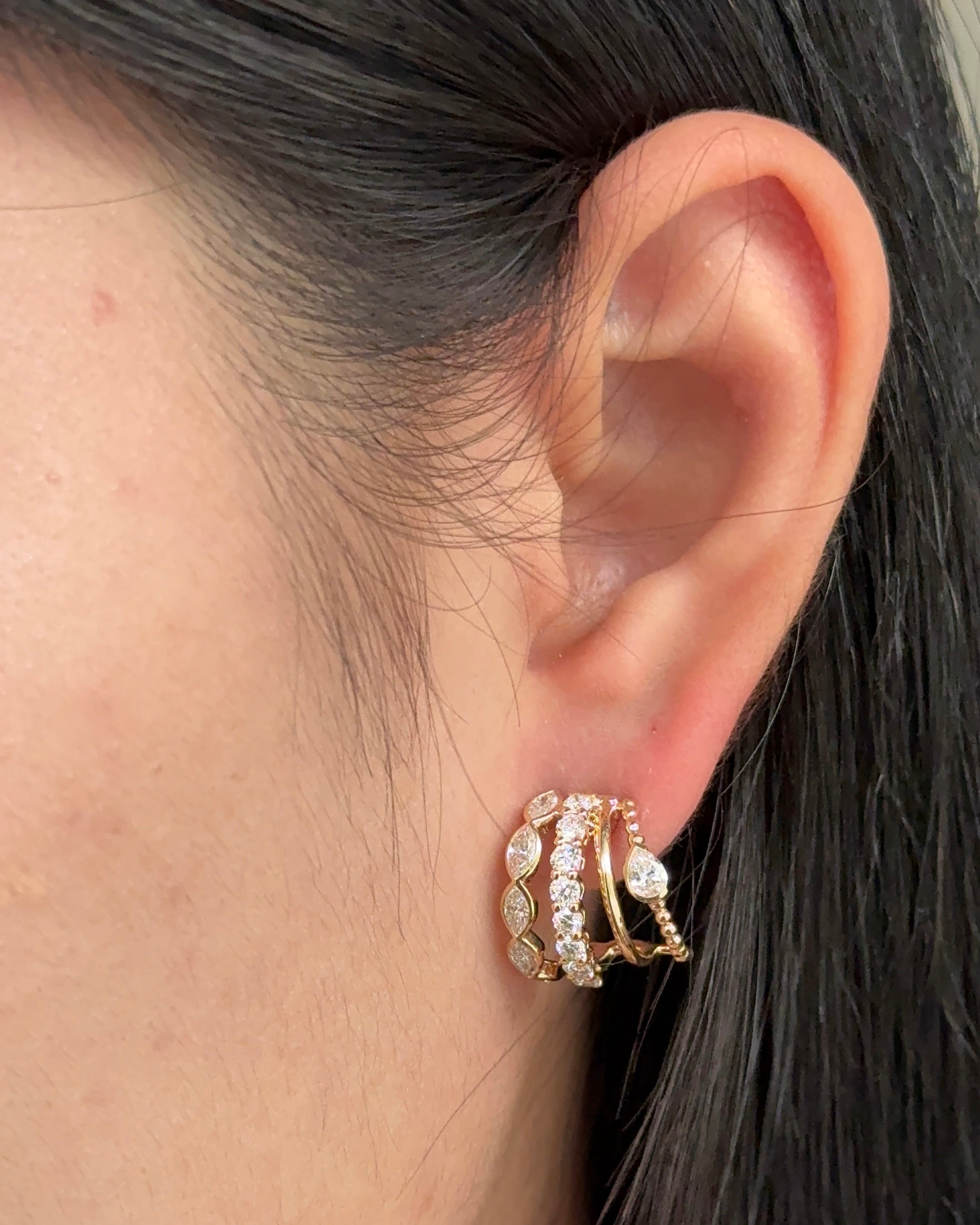 4 Row Diamond Earrings Cuff Style