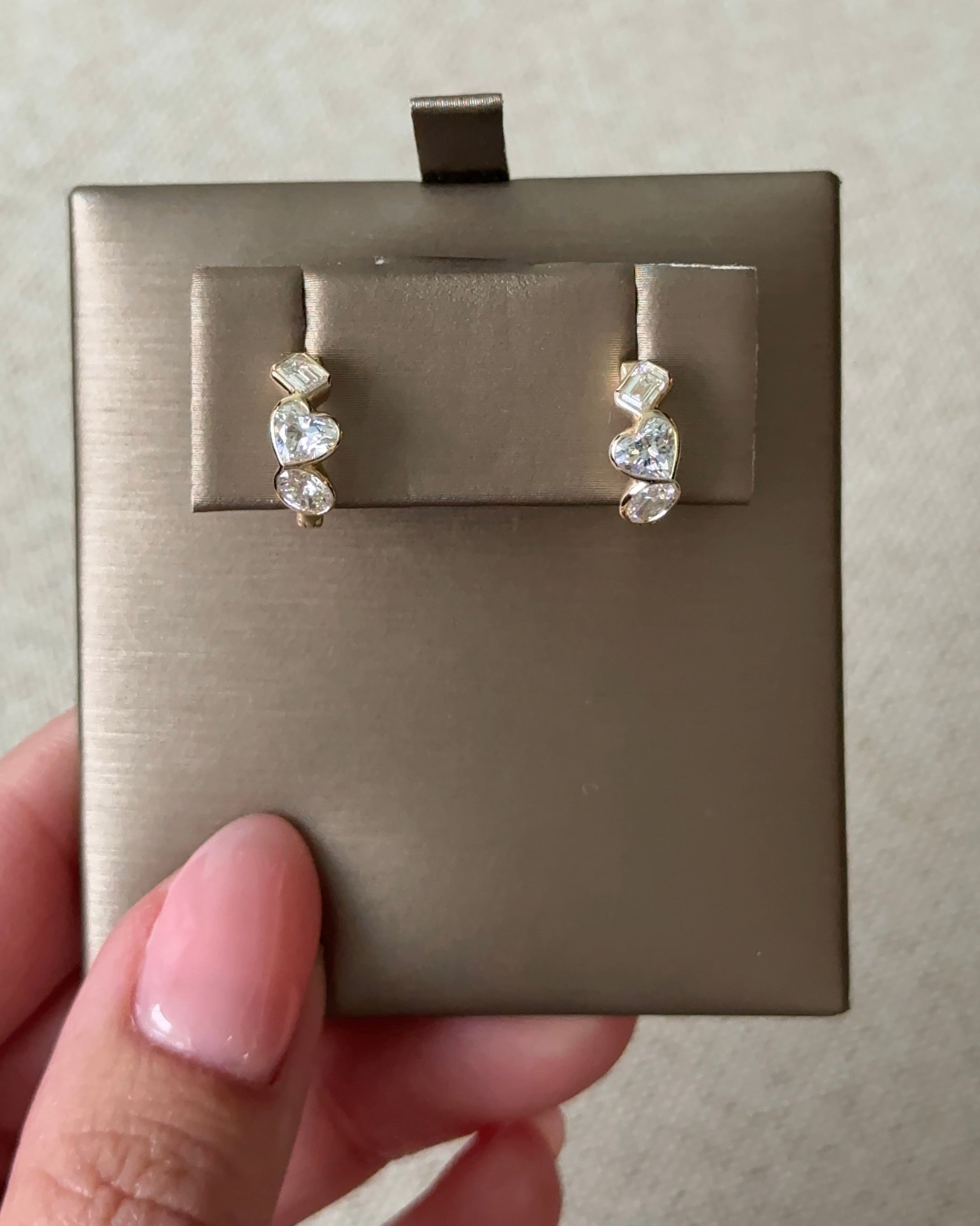 30 Pointer Heart and Mixed Fancy Cut Diamond Hoop Earrings in Bezel Petite Setting