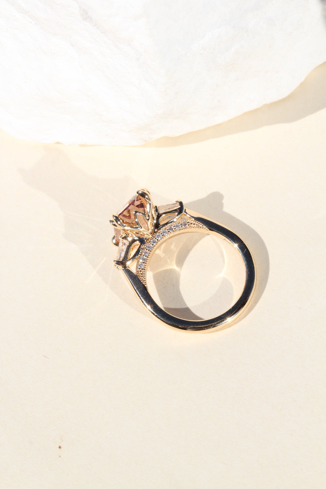 3.64 Champagne Emerald Cut Lab Diamond Vintage Amsterdam 3 Stone