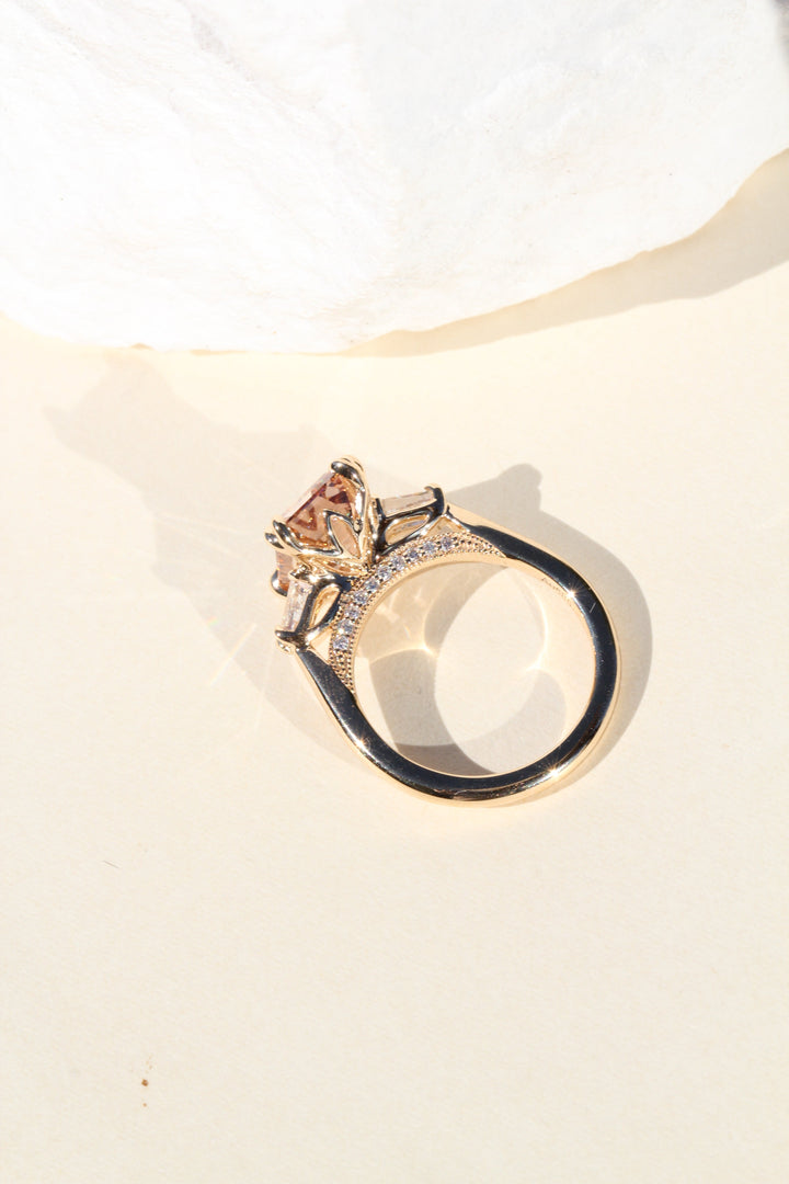 3.64 Champagne Emerald Cut Lab Diamond Vintage Amsterdam 3 Stone