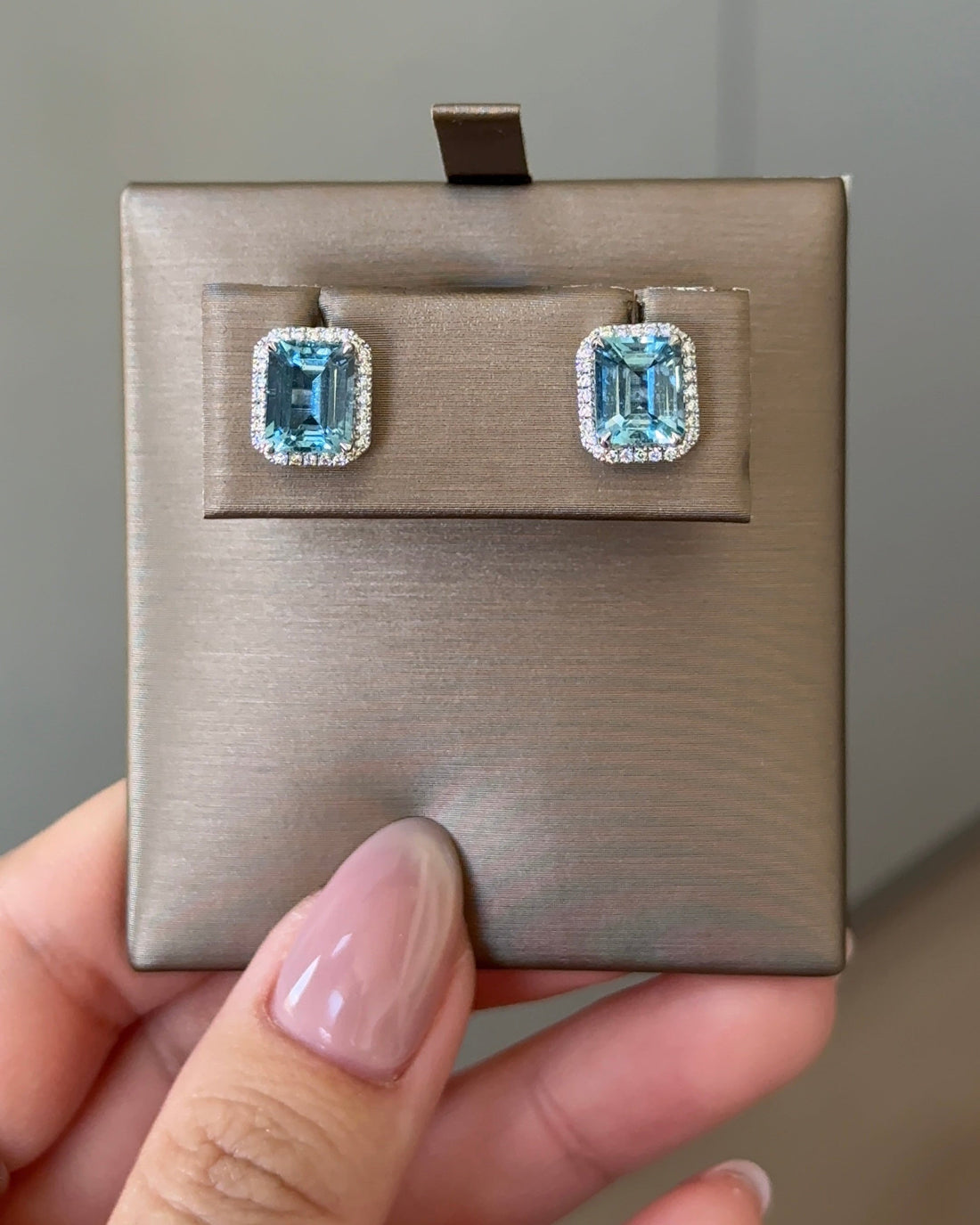 1.5 carats Emerald Cut Natural Santa Maria Aquamarine Halo Earring