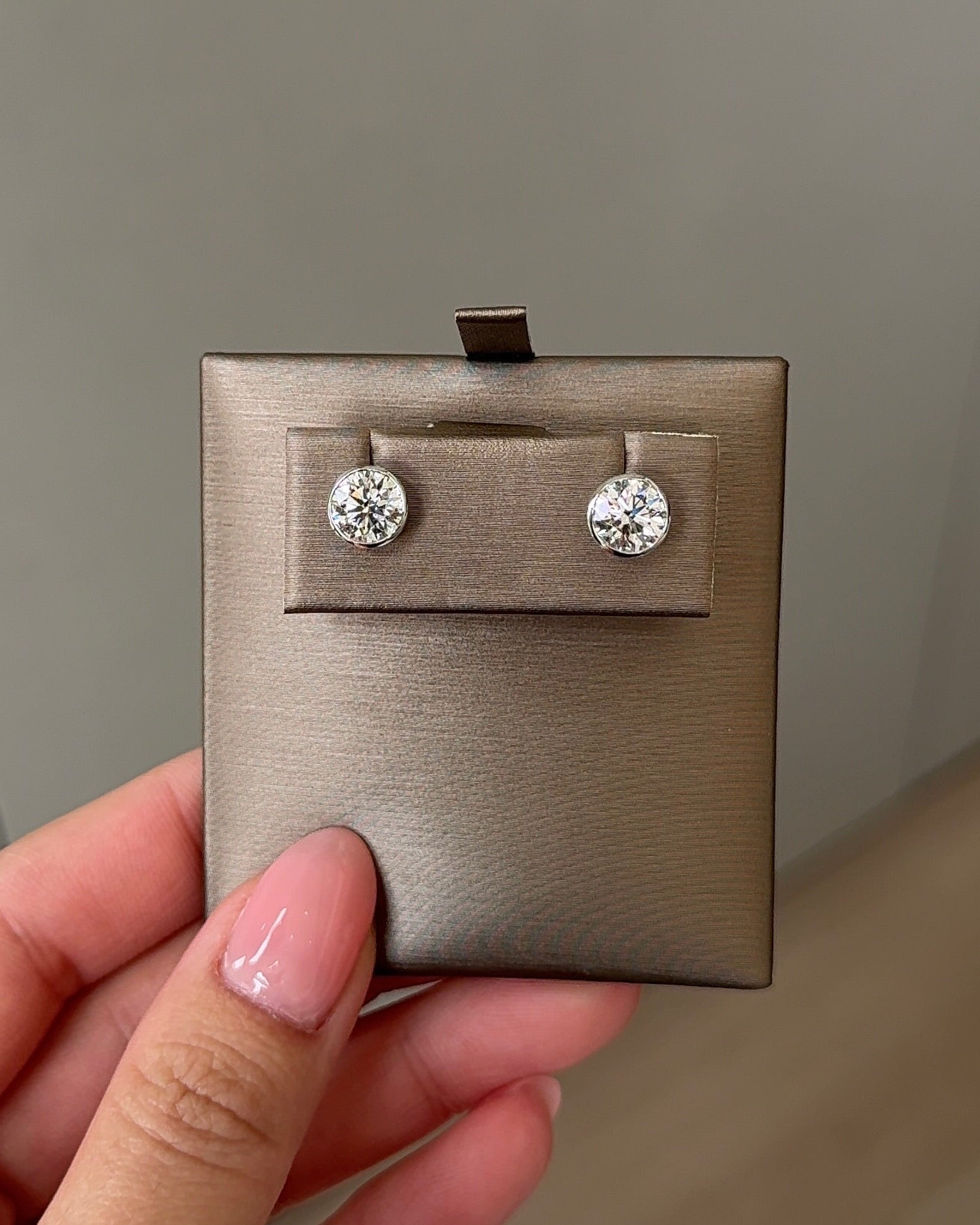 1 Carat Round Diamond Stud Earrings in Bezel Petite Setting (with Comfort Fit Backing)