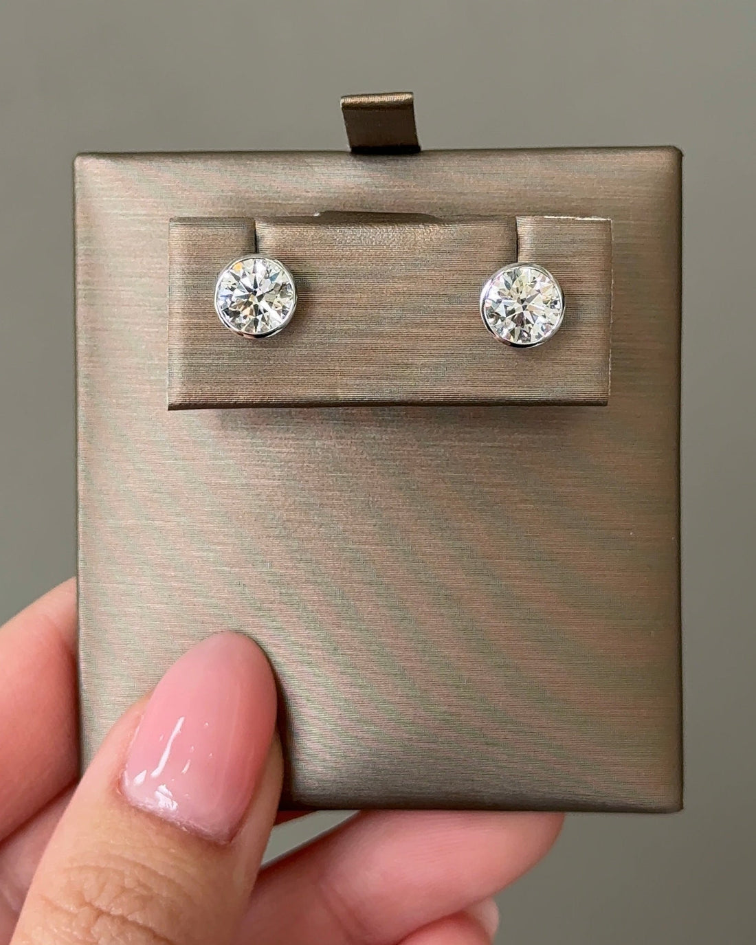 1 Carat Round Diamond Stud Earrings in Bezel Petite Setting (with Comfort Fit Backing)