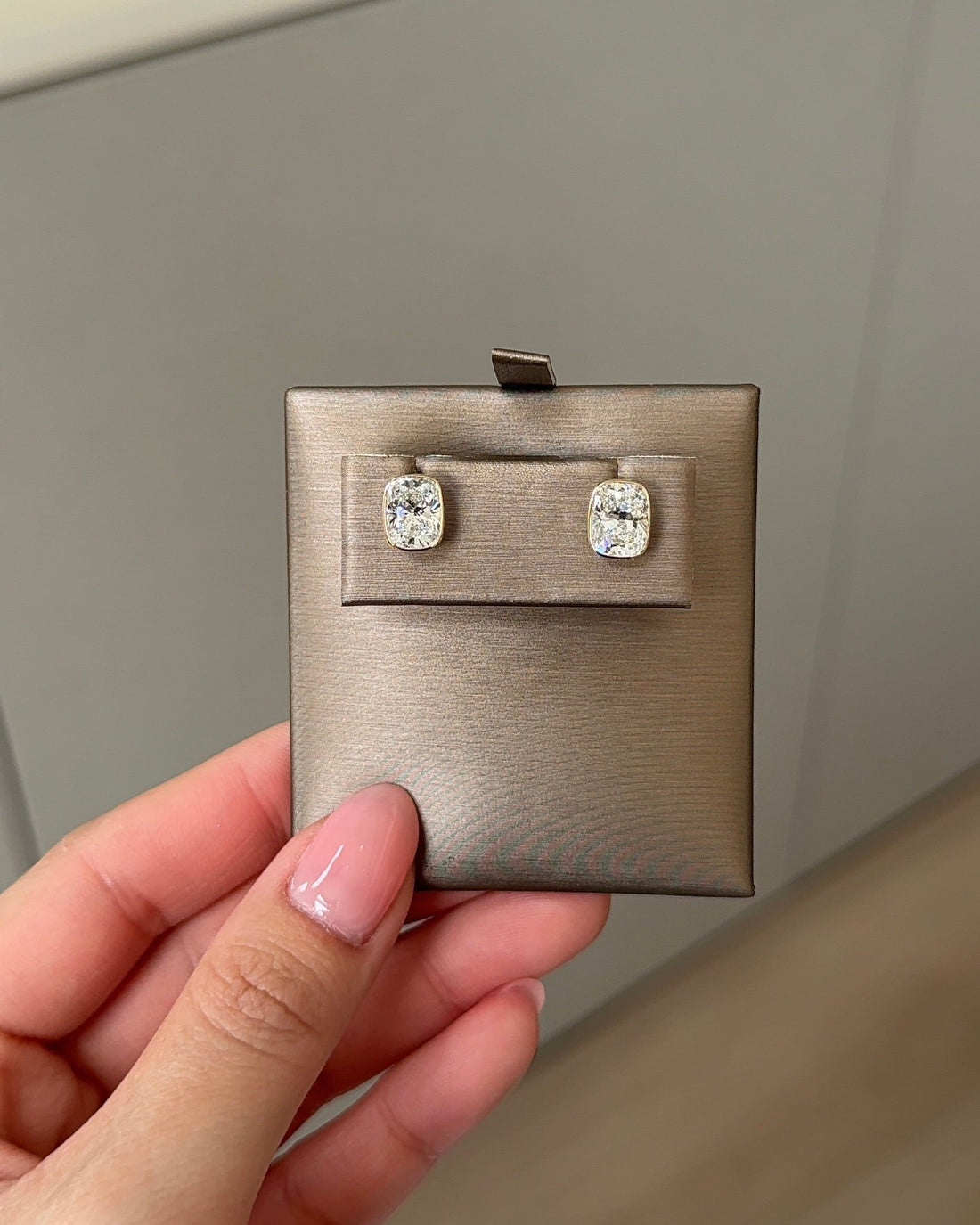 1.5 Carat Cushion Diamond Stud Earrings in Bezel Petite Setting (with Comfort Fit Backing)