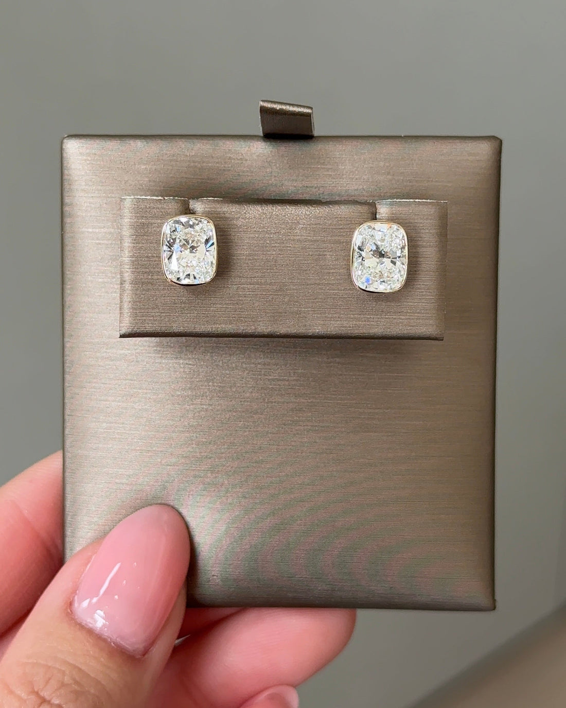 1.5 Carat Cushion Diamond Stud Earrings in Bezel Petite Setting (with Comfort Fit Backing)