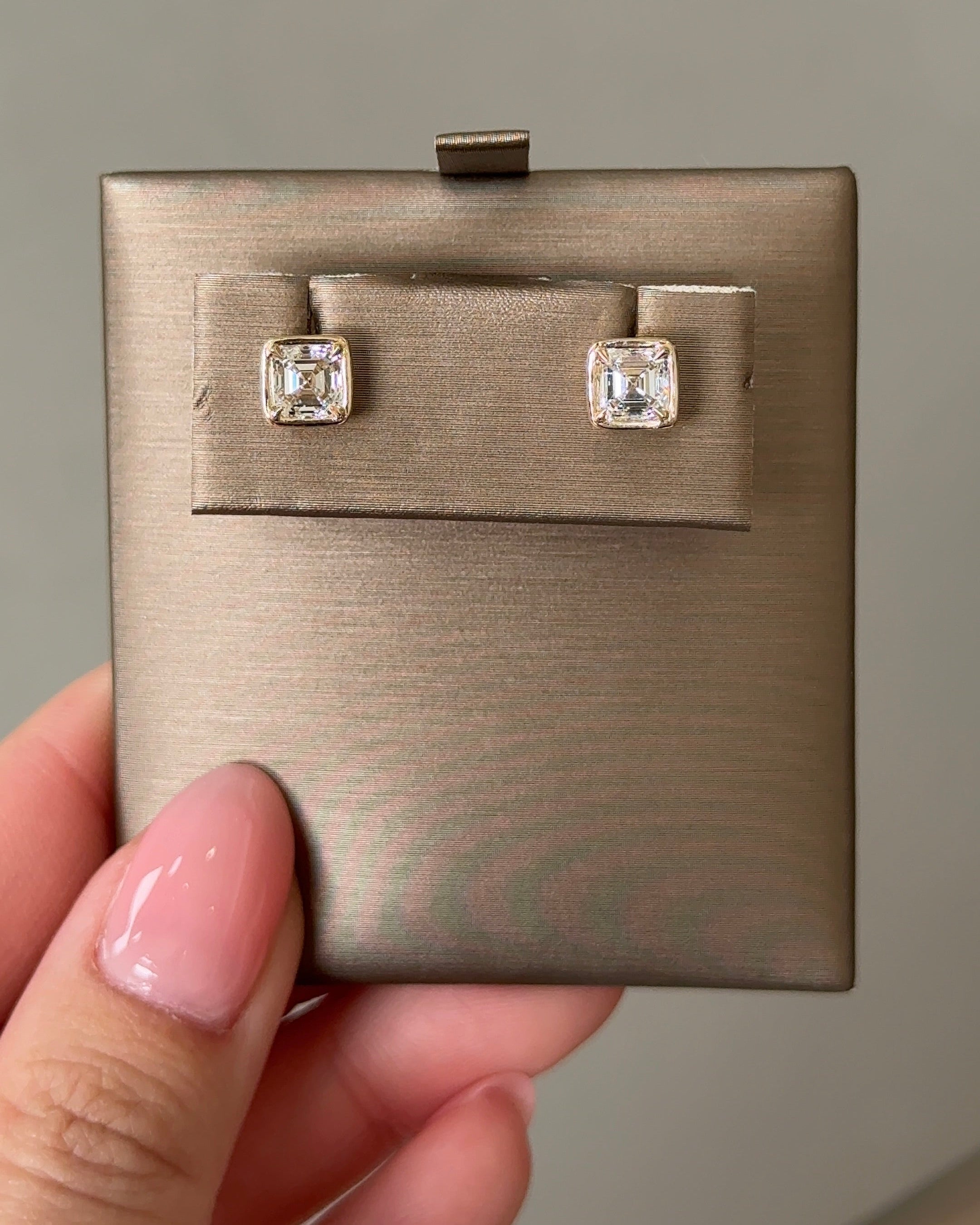 70 Pointer Asscher Diamond Stud Earrings in Bezel XL Setting (with Comfort Fit Backing)