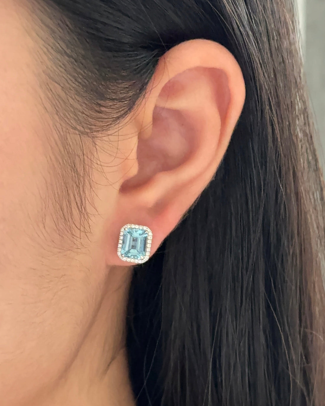 1.5 carats Emerald Cut Natural Santa Maria Aquamarine Halo Earring