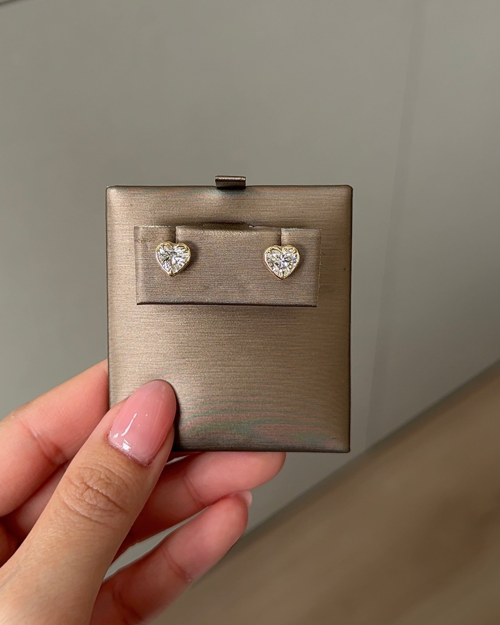 70 Pointer Heart Diamond Stud Earrings in Bezel XL Setting (with Comfort Fit Backing)