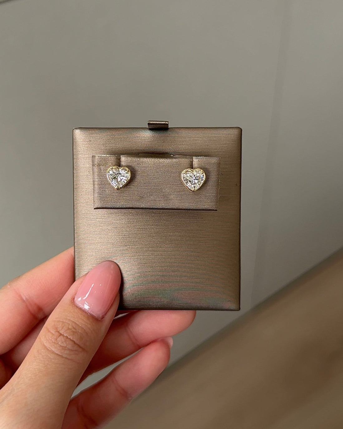 70 Pointer Heart Diamond Stud Earrings in Bezel XL Setting (with Comfort Fit Backing)