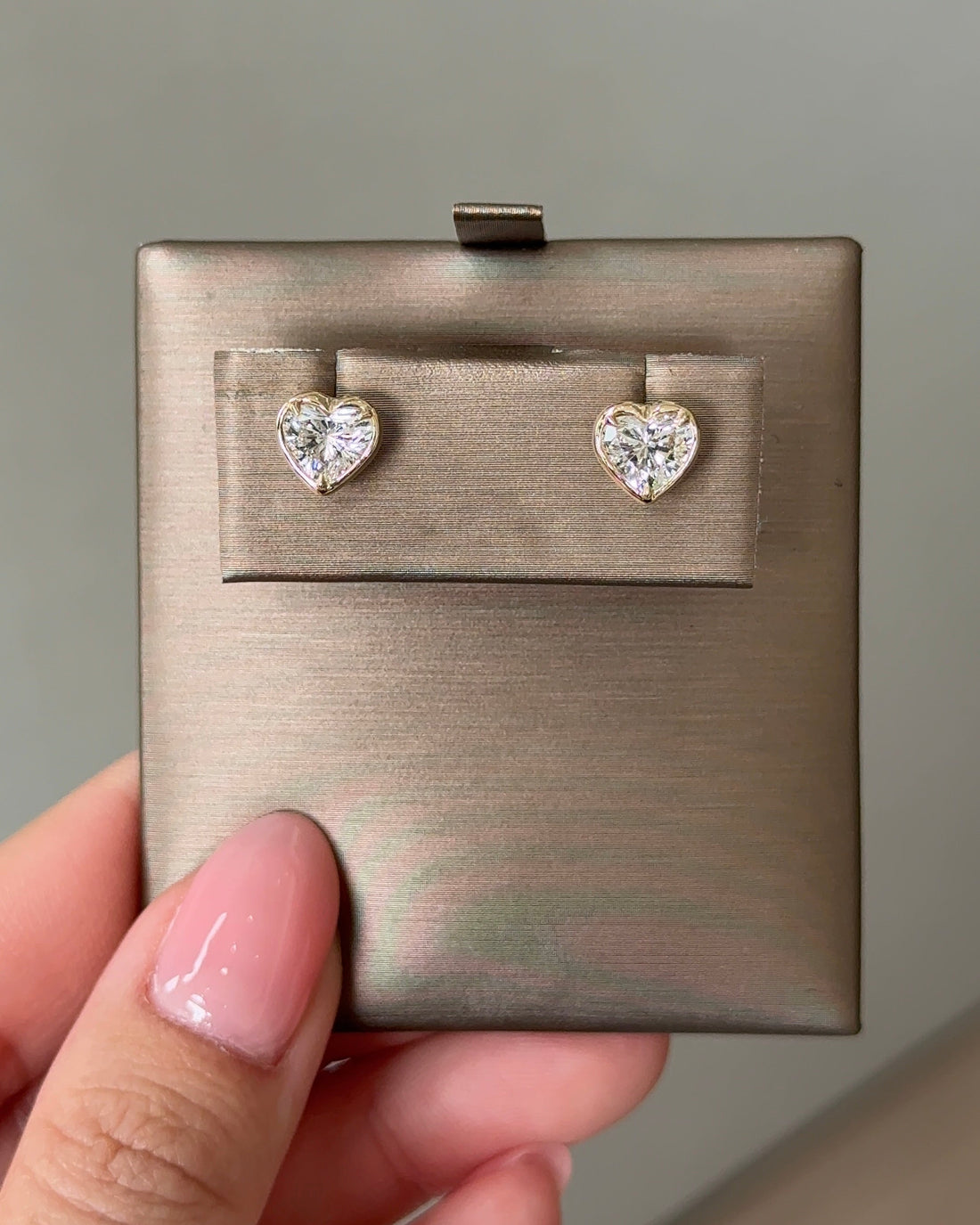 70 Pointer Heart Diamond Stud Earrings in Bezel XL Setting (with Comfort Fit Backing)
