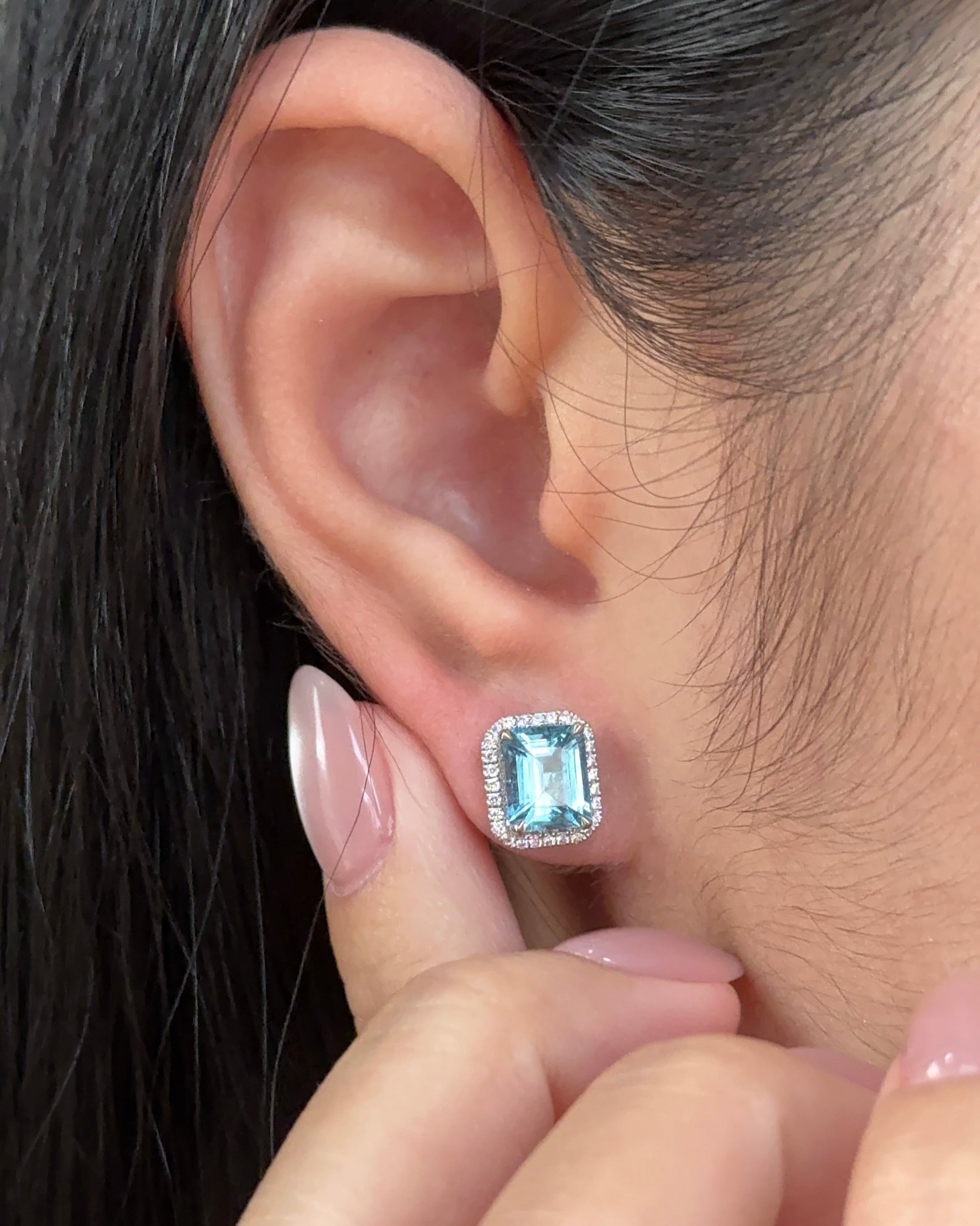 1.5 carats Emerald Cut Natural Santa Maria Aquamarine Halo Earring