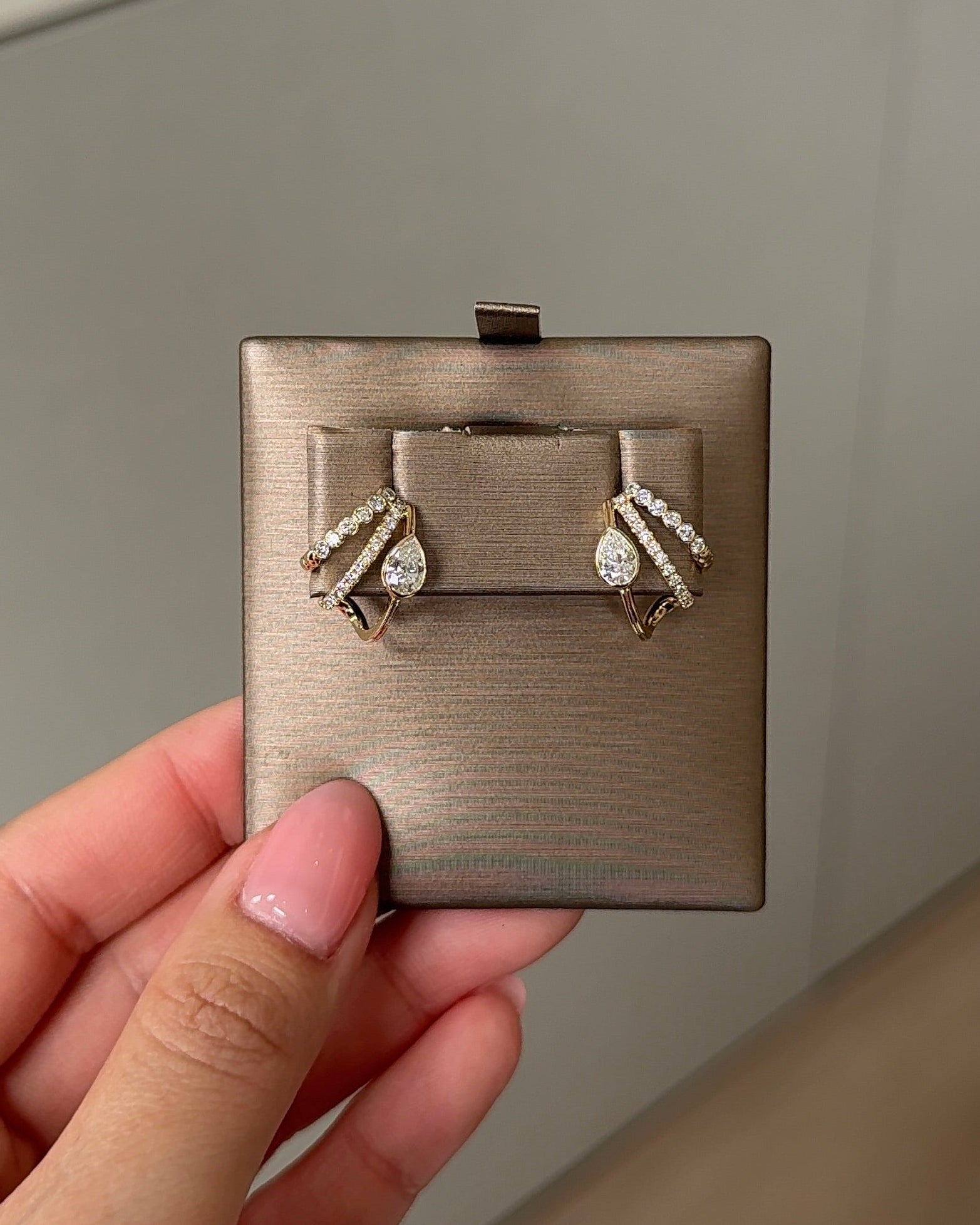 30 Pointer Pear cut Diamond Arc Triple Bezel Flow Cuff Earrings (Design I)