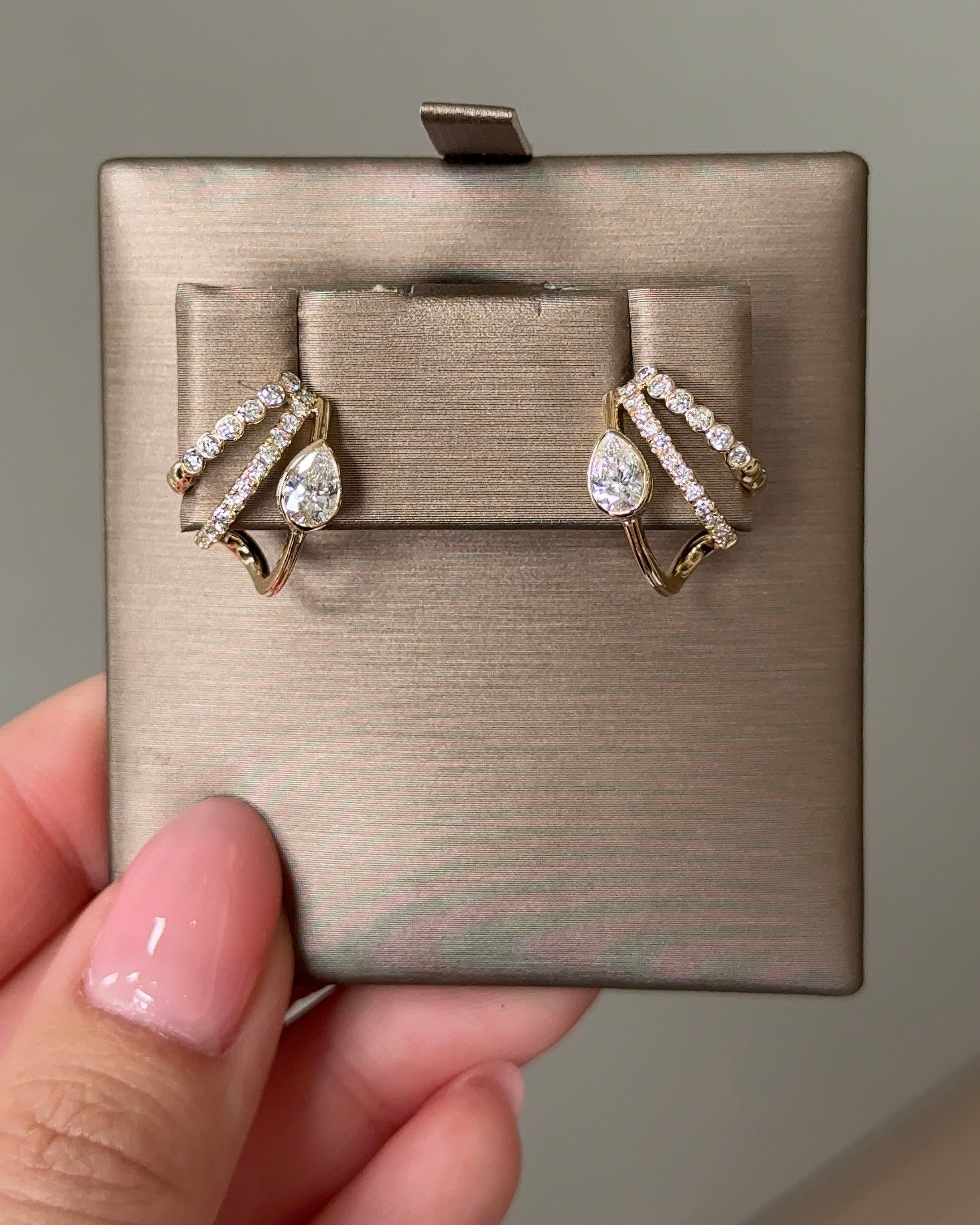 30 Pointer Pear cut Diamond Arc Triple Bezel Flow Cuff Earrings (Design I)