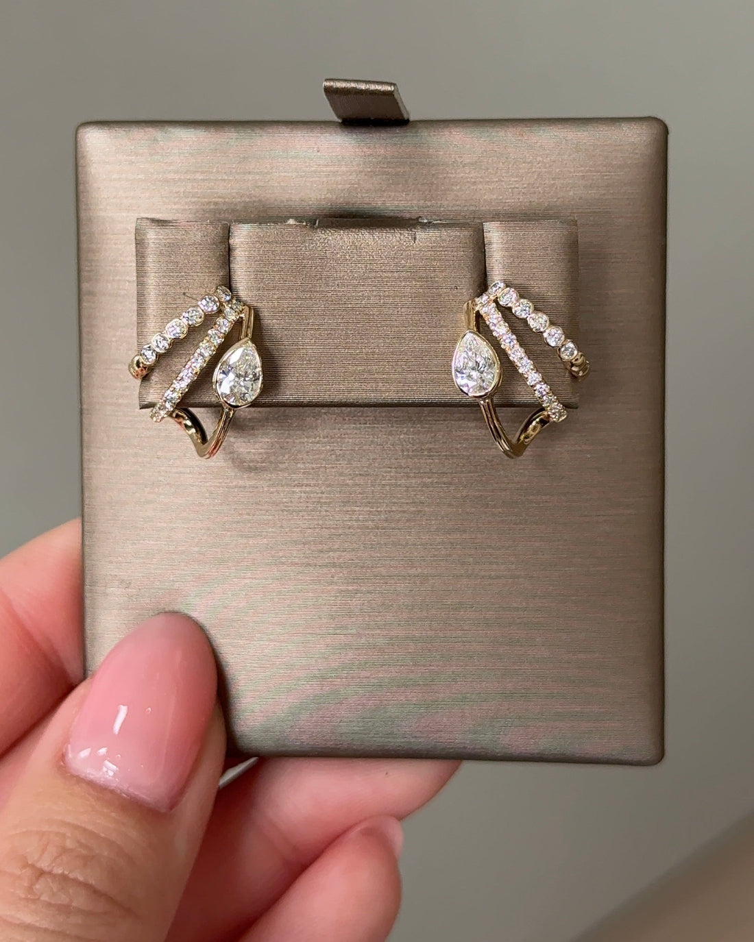 30 Pointer Pear cut Diamond Arc Triple Bezel Flow Cuff Earrings (Design I)