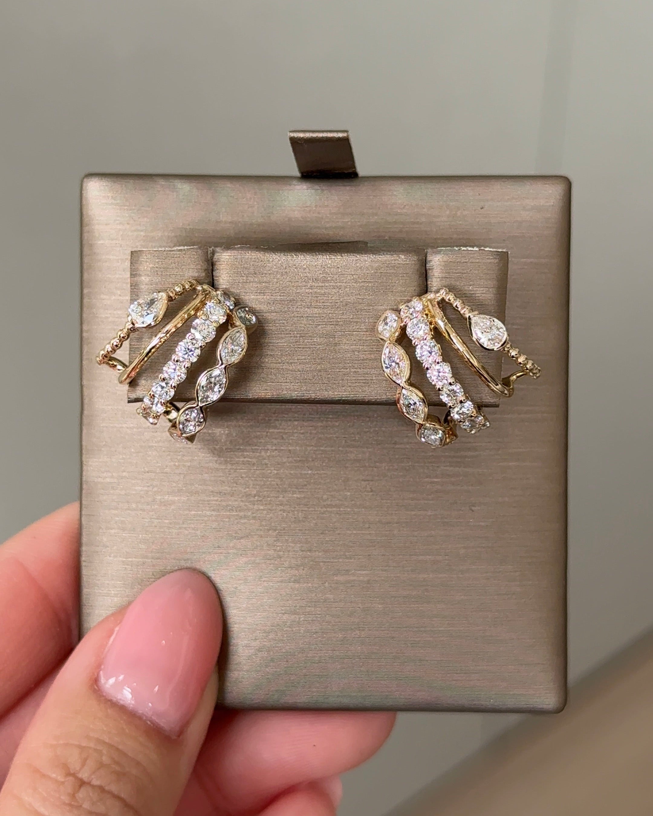 4 Row Diamond Earrings Cuff Style