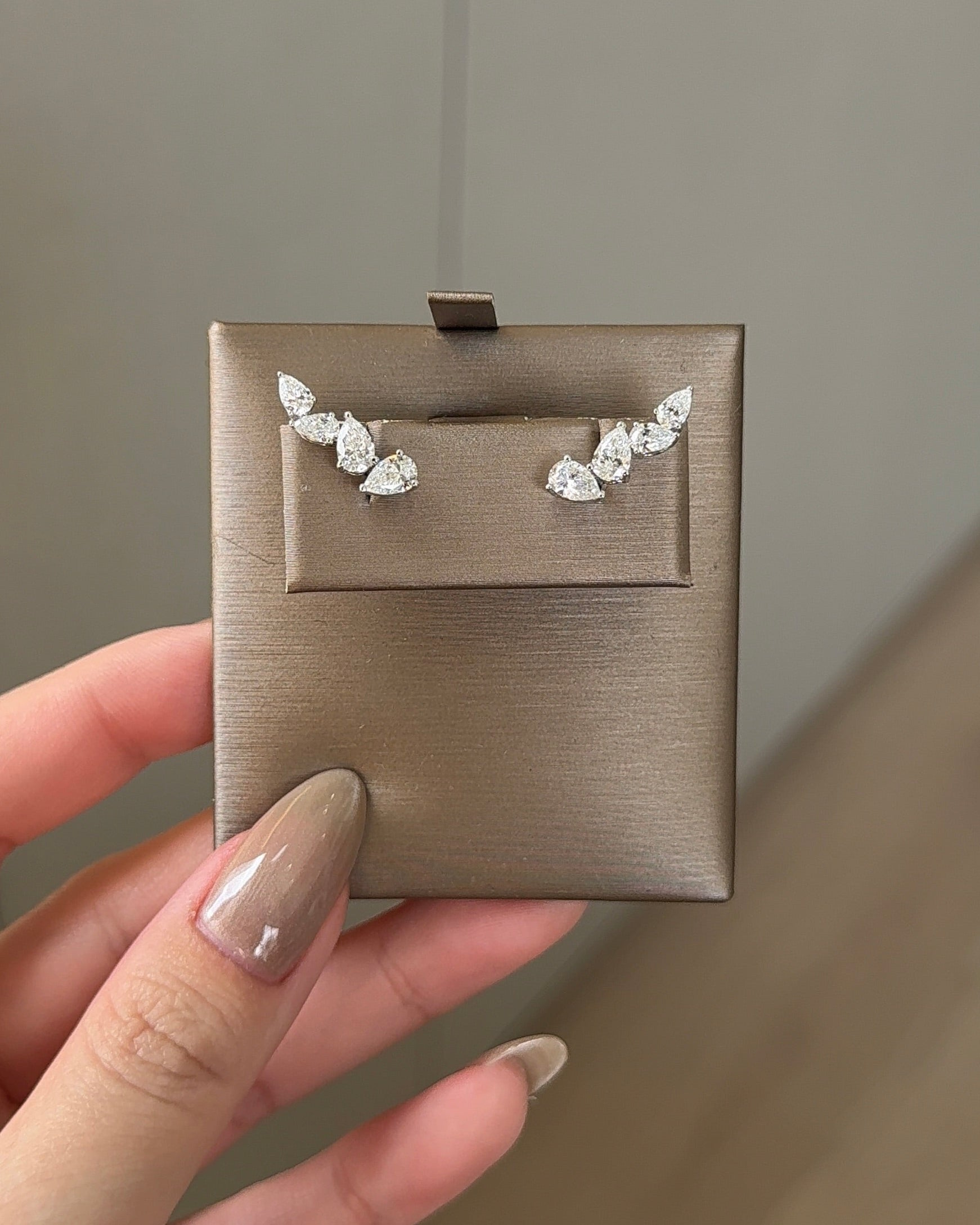 4 Stones Pear cut Diamond Climber Earrings