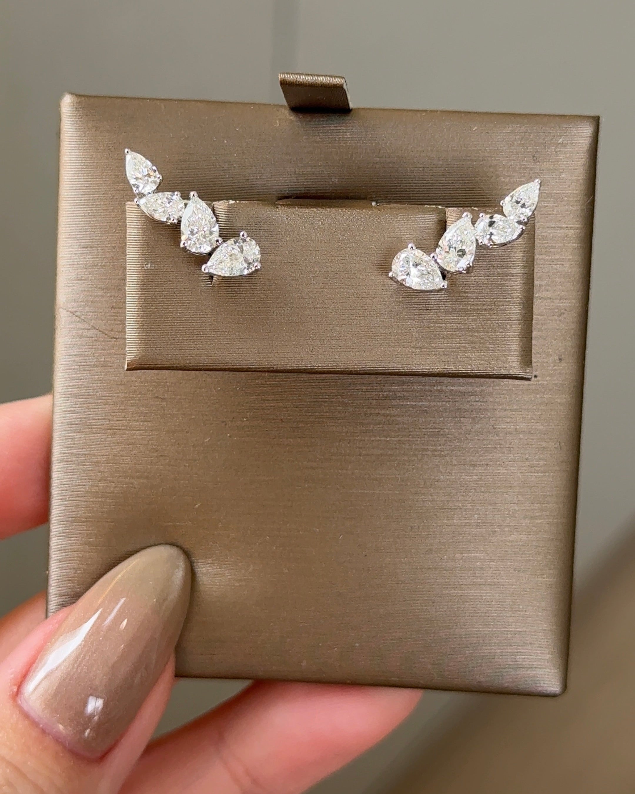 4 Stones Pear cut Diamond Climber Earrings