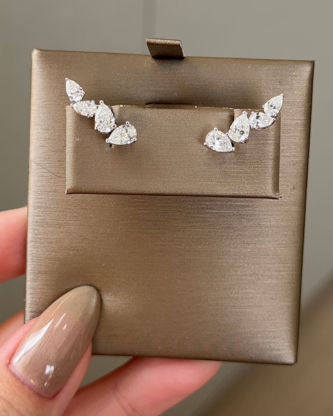 4 Stones Pear cut Diamond Climber Earrings