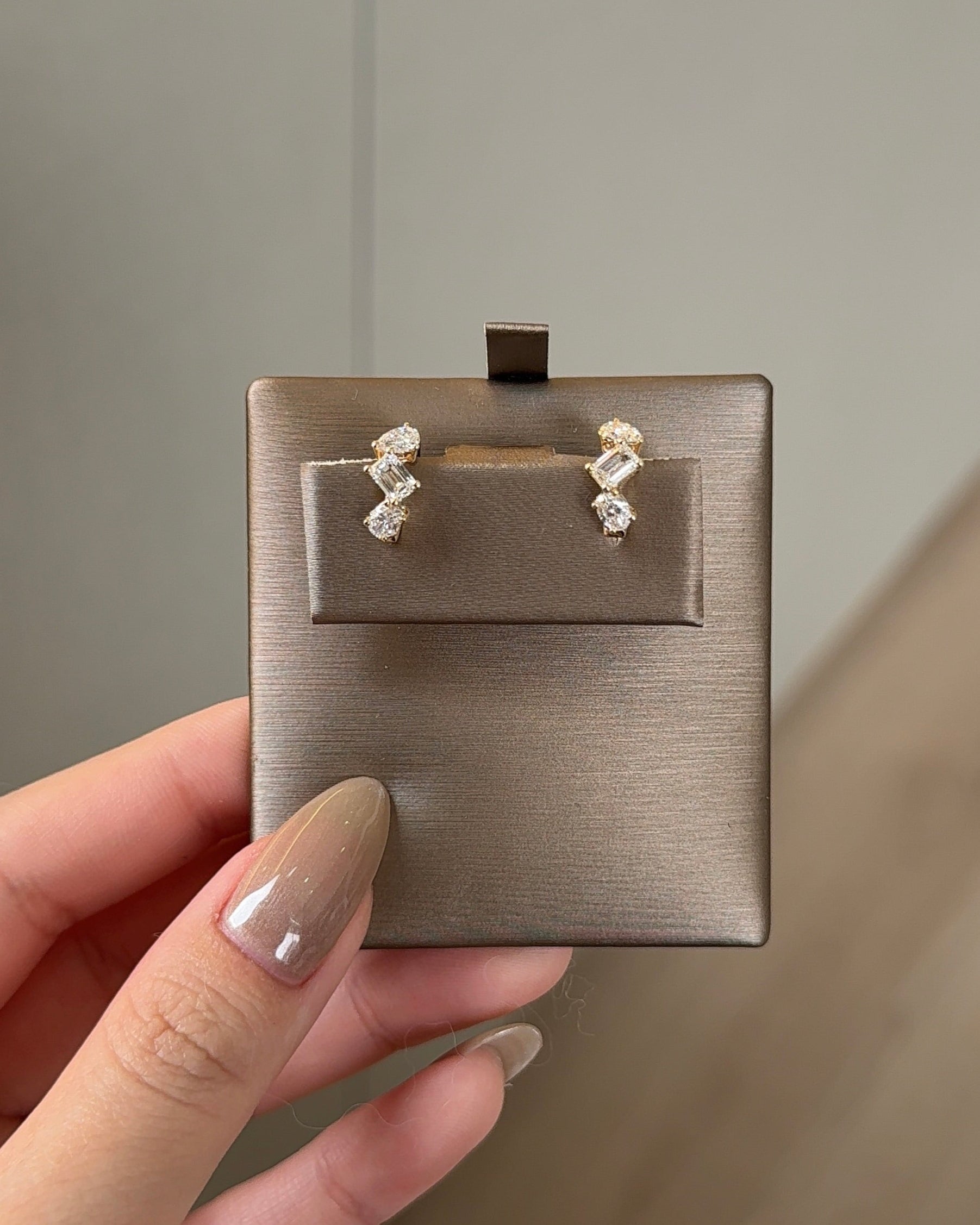 Emerald and Mixed Fancy cut Diamond Hoop Earrings Yellow Gold