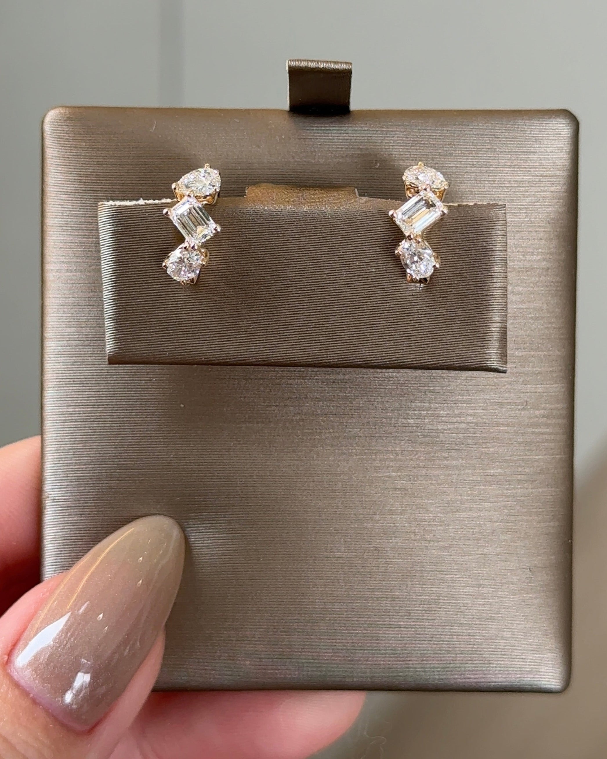 Emerald and Mixed Fancy cut Diamond Hoop Earrings Yellow Gold