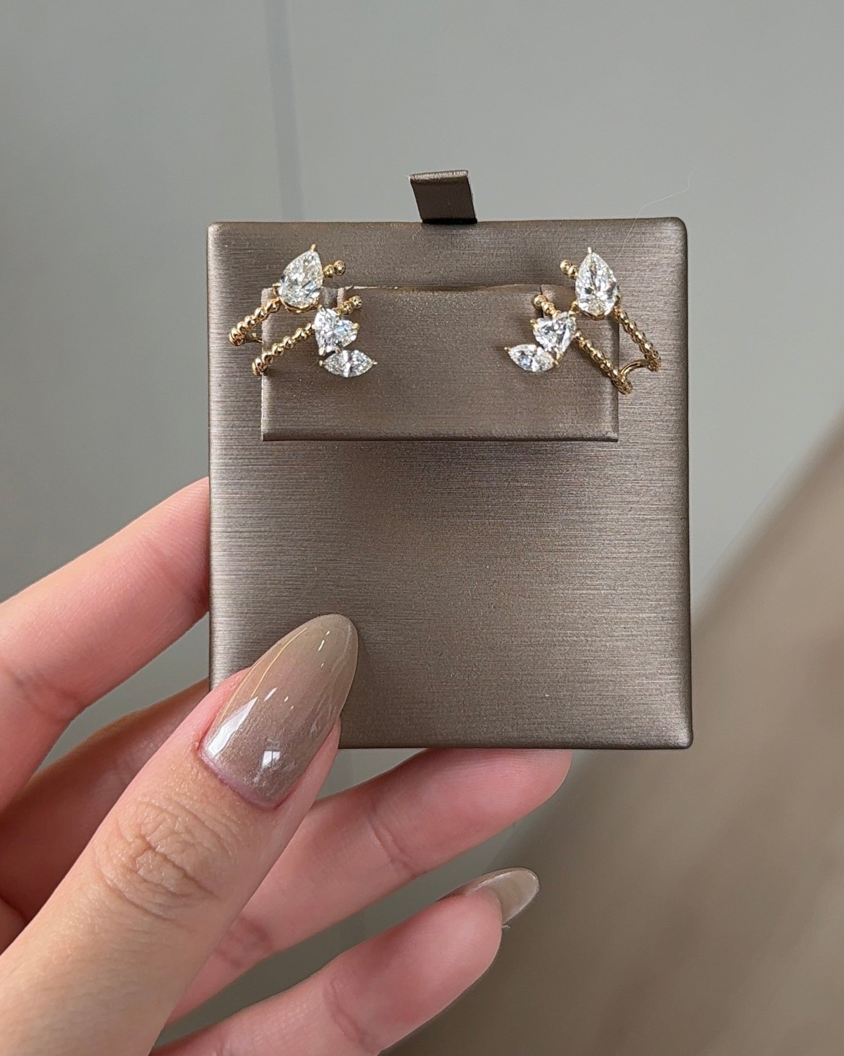 3 in 1 Pear and Mixed Fancy cut Diamond Yellow Gold Earring