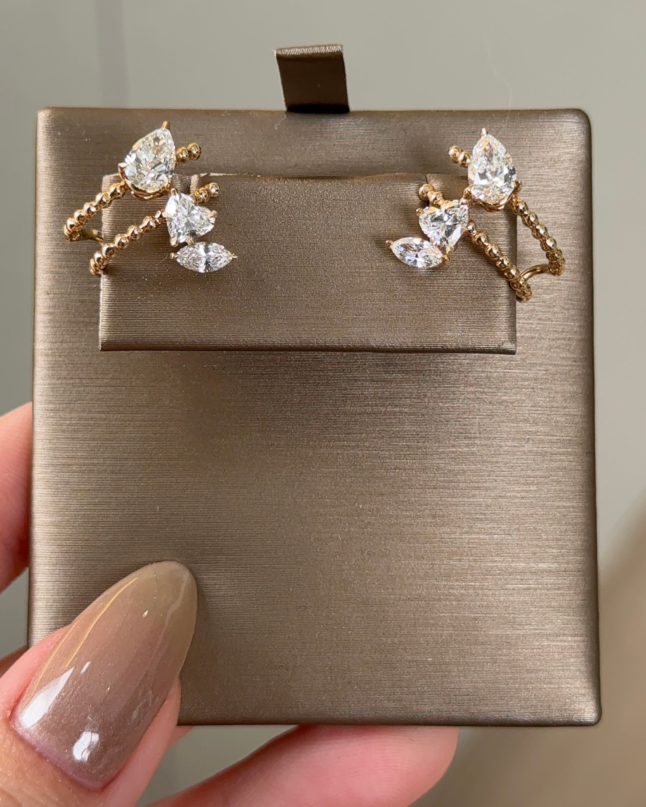 3 in 1 Pear and Mixed Fancy cut Diamond Yellow Gold Earring
