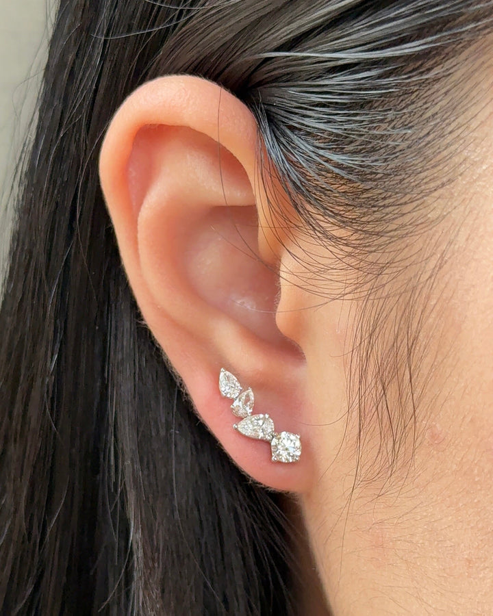 Round and Pear cut Diamond Climber Earrings