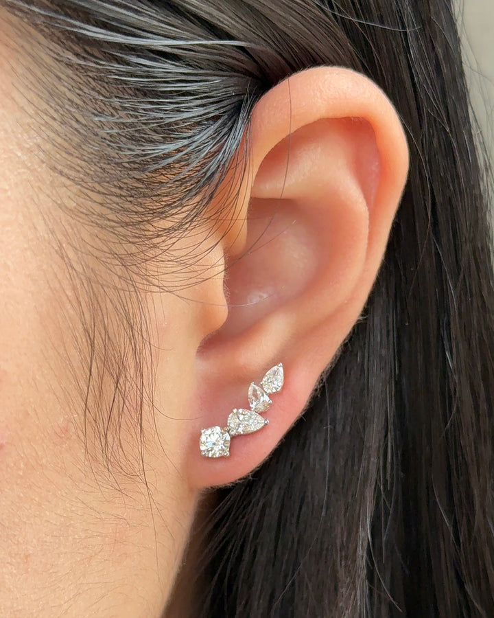 Round and Pear cut Diamond Climber Earrings