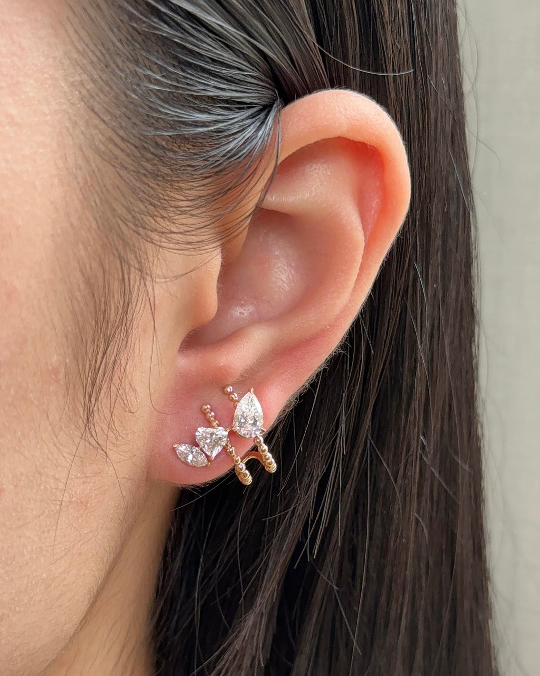 3 in 1 Pear and Mixed Fancy cut Diamond Yellow Gold Earring