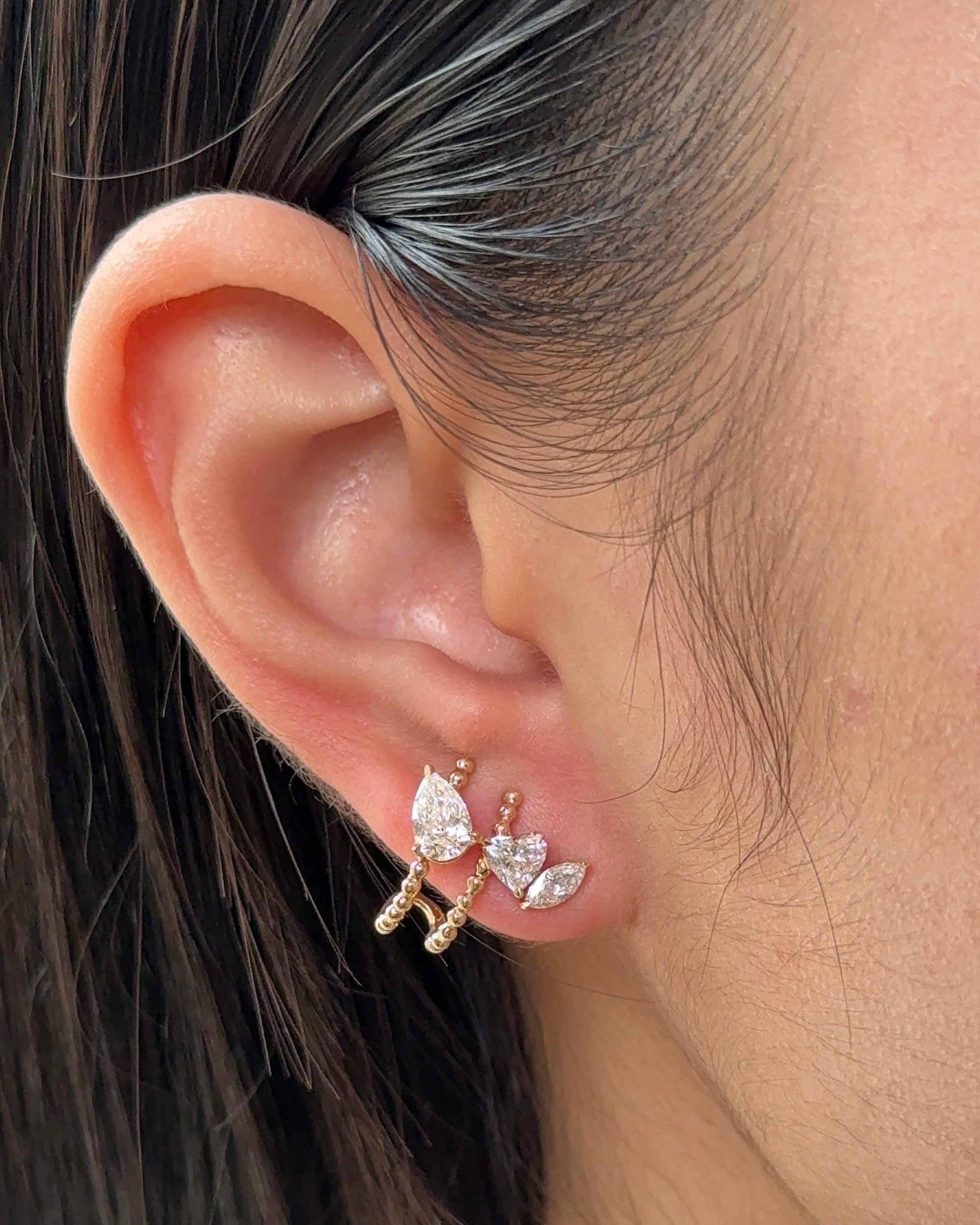 3 in 1 Pear and Mixed Fancy cut Diamond Yellow Gold Earring