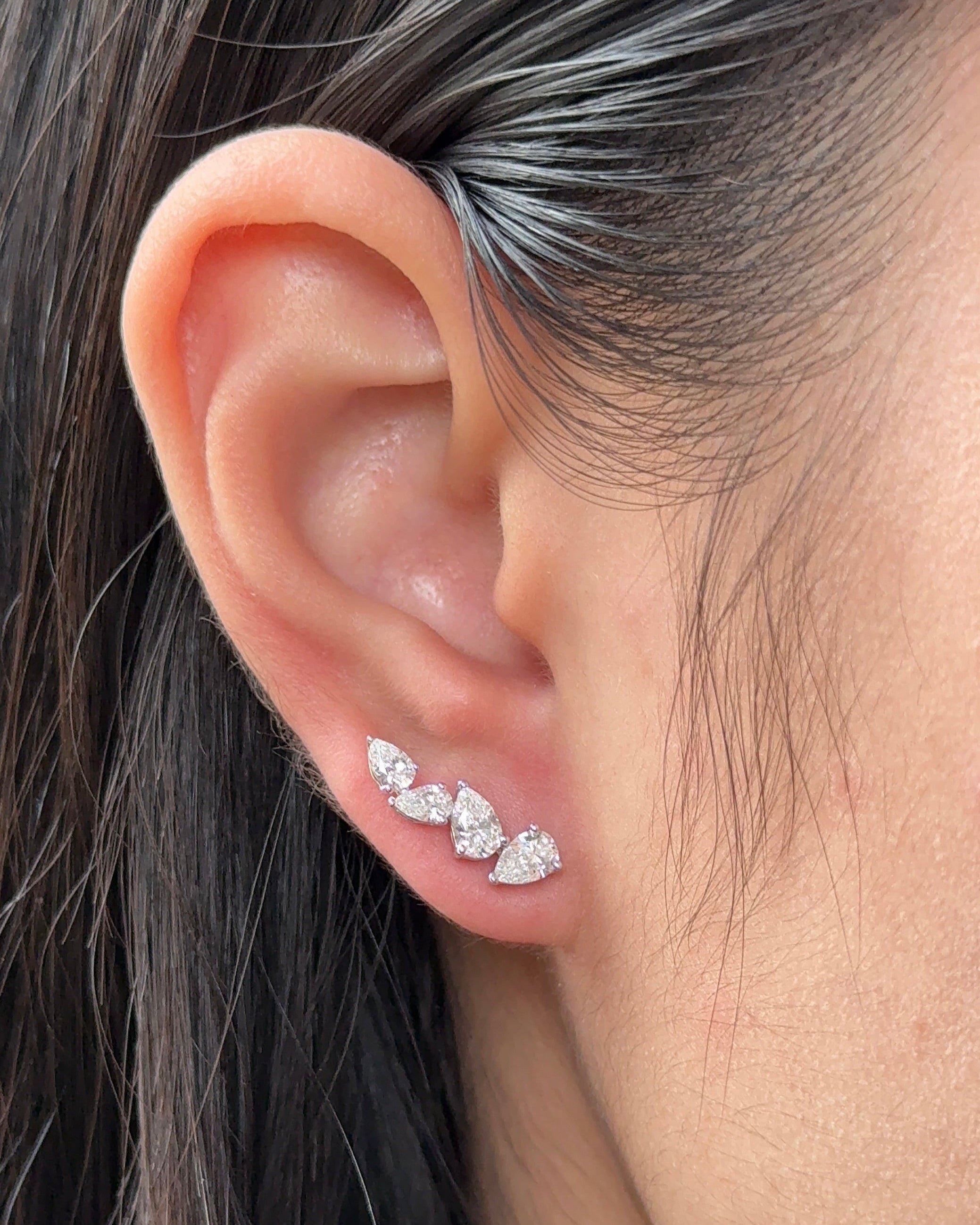 4 Stones Pear cut Diamond Climber Earrings