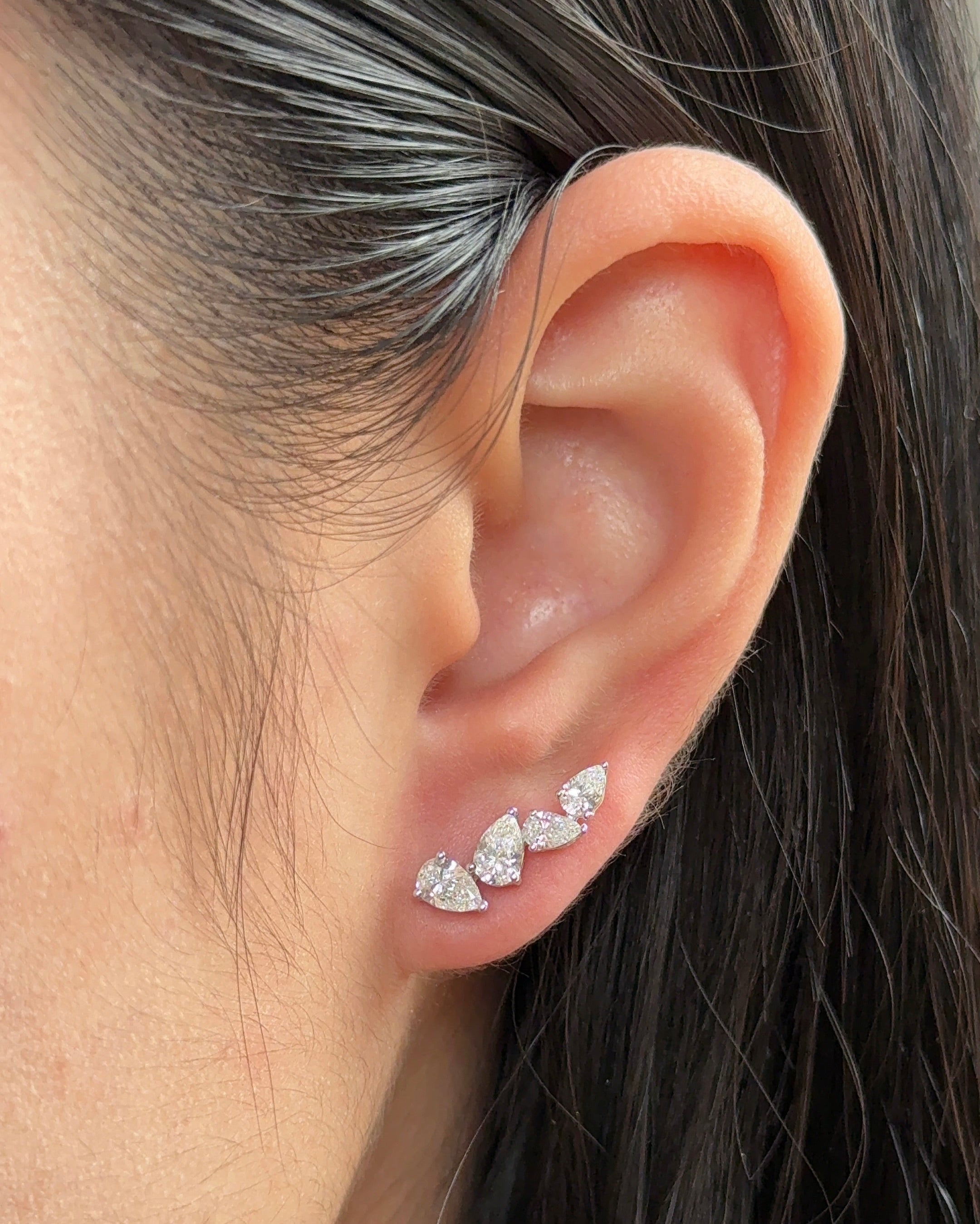 4 Stones Pear cut Diamond Climber Earrings