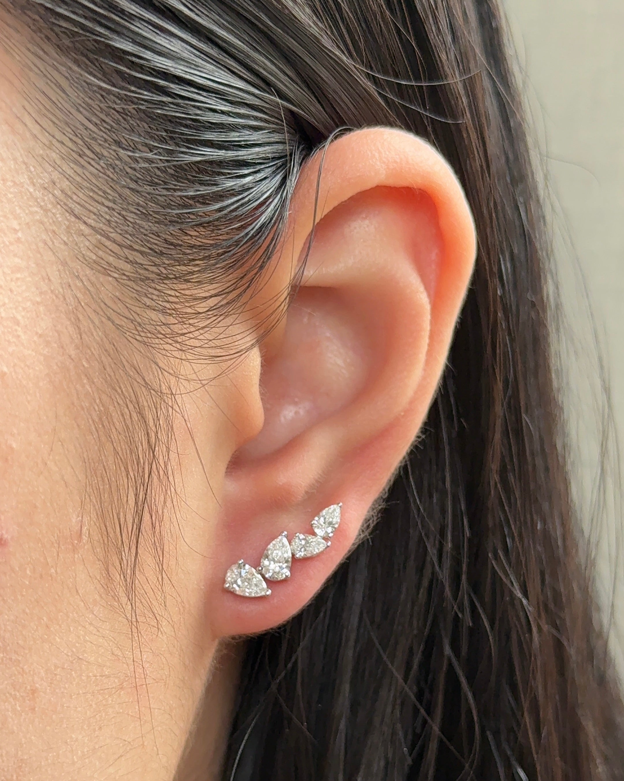 4 Stones Pear cut Diamond Climber Earrings