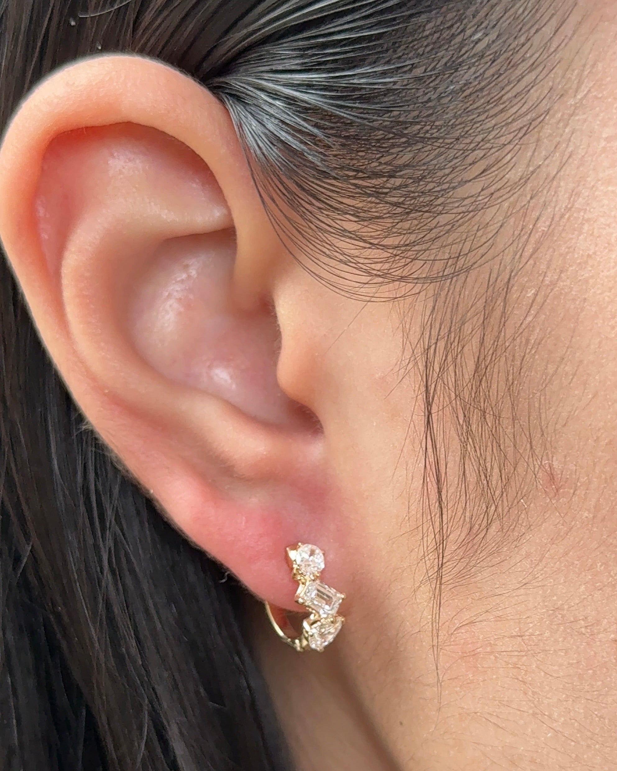 Emerald and Mixed Fancy cut Diamond Hoop Earrings Yellow Gold