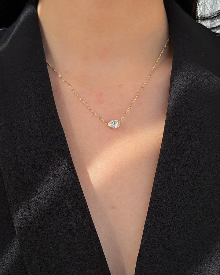 1 carats Oval cut Diamond Patite Bezel Pendant Necklace