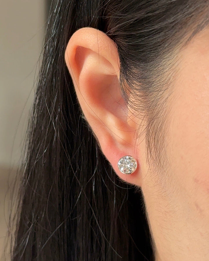 1 Carat Round Diamond Stud Earrings in Bezel Petite Setting (with Comfort Fit Backing)