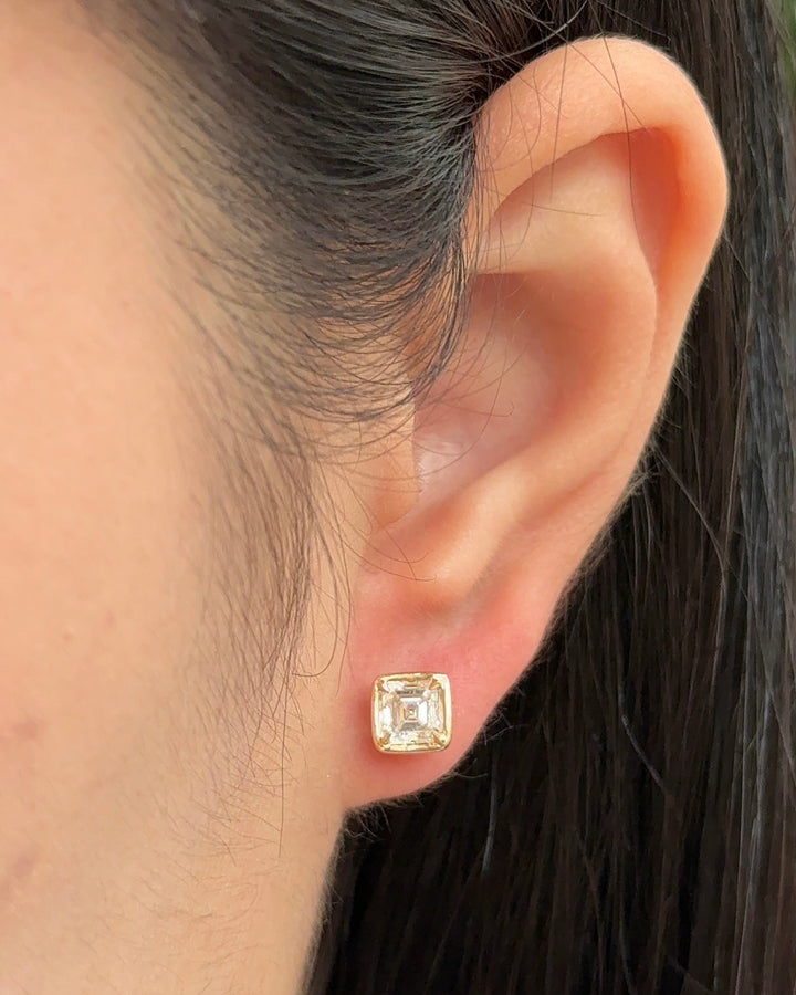 70 Pointer Asscher Diamond Stud Earrings in Bezel XL Setting (with Comfort Fit Backing)