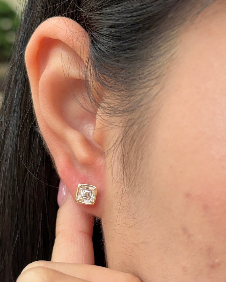 70 Pointer Asscher Diamond Stud Earrings in Bezel XL Setting (with Comfort Fit Backing)